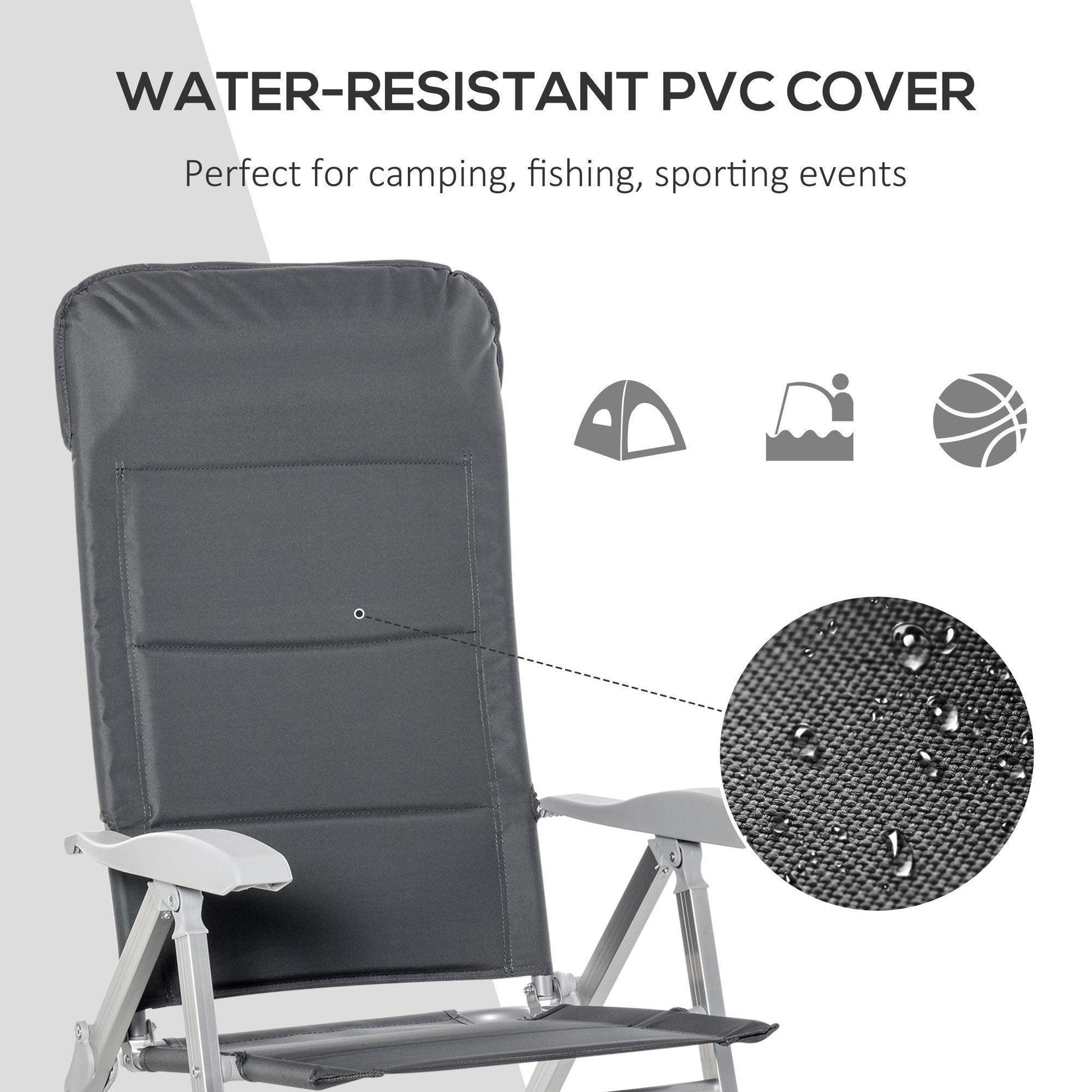 Outsunny Outdoor Folding Chairs with Adjustable Back & Armrest - Grey - ALL4U RETAILER LTD