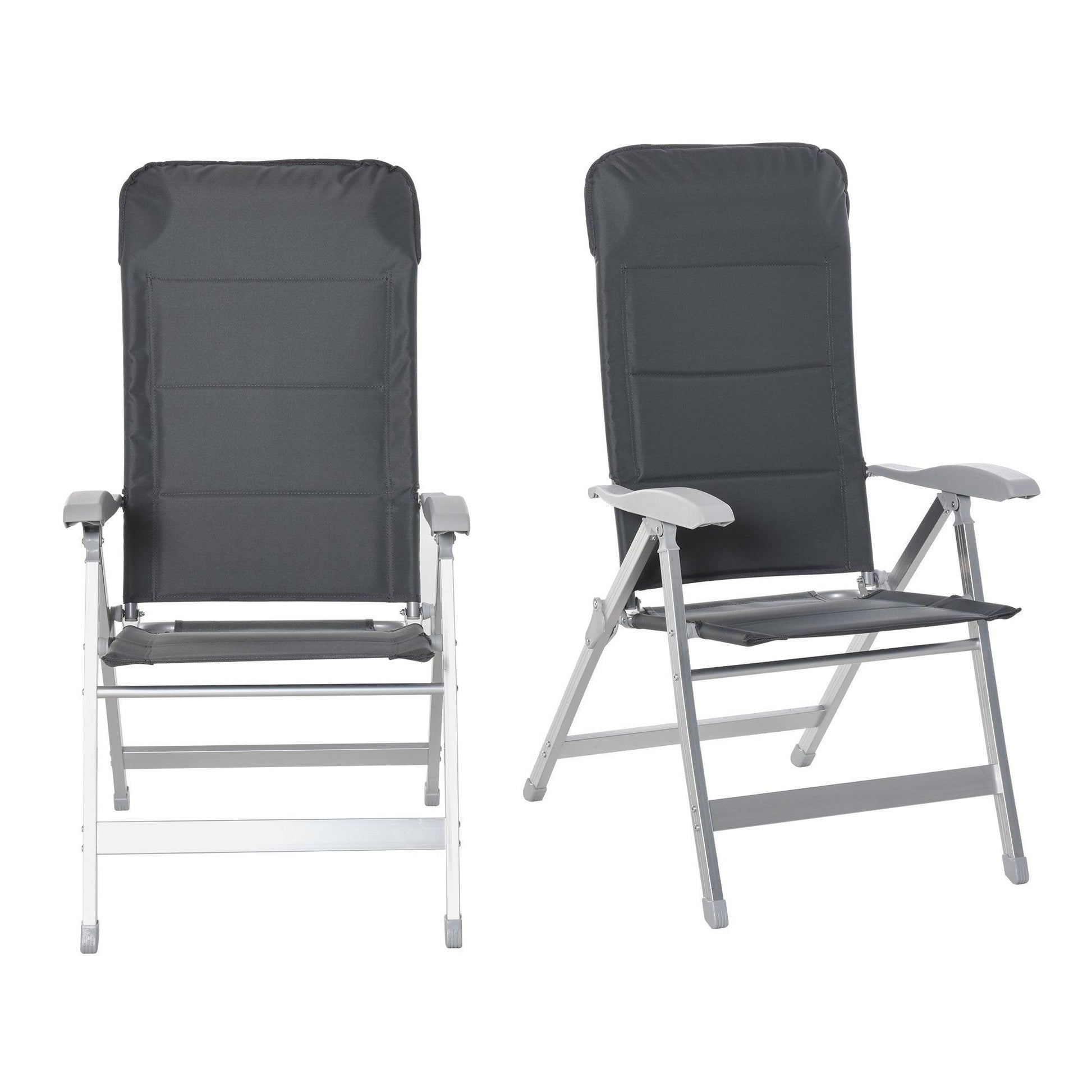 Outsunny Outdoor Folding Chairs with Adjustable Back & Armrest - Grey - ALL4U RETAILER LTD