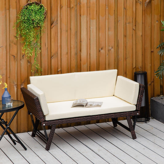 Outsunny Outdoor Folding Rattan Daybed Sofa Bench | Loveseat - ALL4U RETAILER LTD