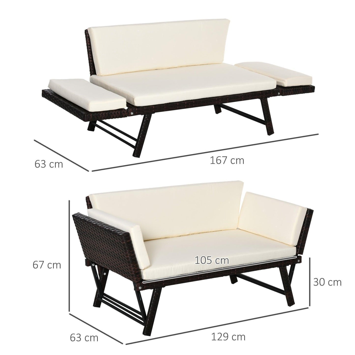 Outsunny Outdoor Folding Rattan Daybed Sofa Bench | Loveseat - ALL4U RETAILER LTD