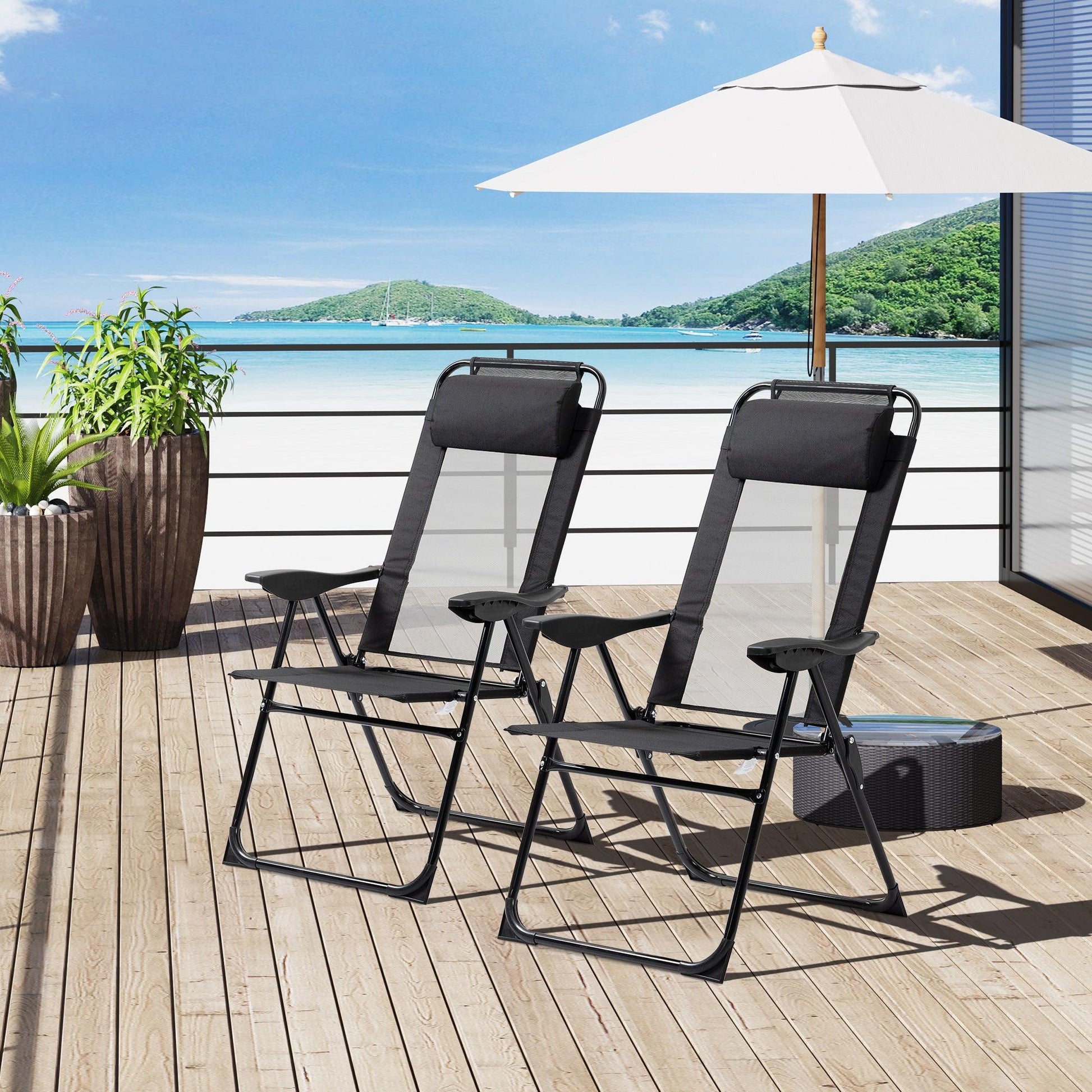 Outsunny Outdoor Folding Recliner Set: Adjustable Patio Lounge (2) - ALL4U RETAILER LTD