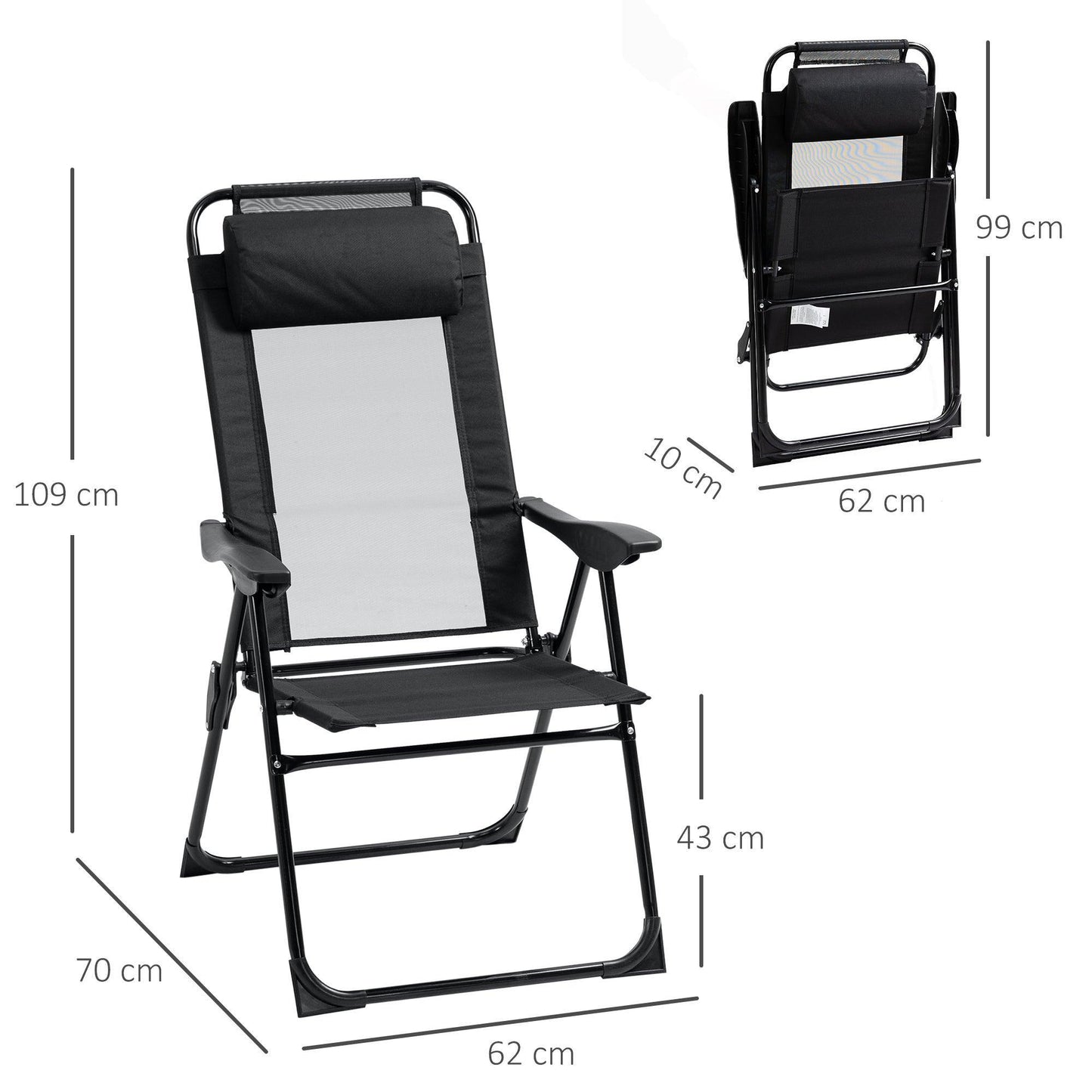 Outsunny Outdoor Folding Recliner Set: Adjustable Patio Lounge (2) - ALL4U RETAILER LTD