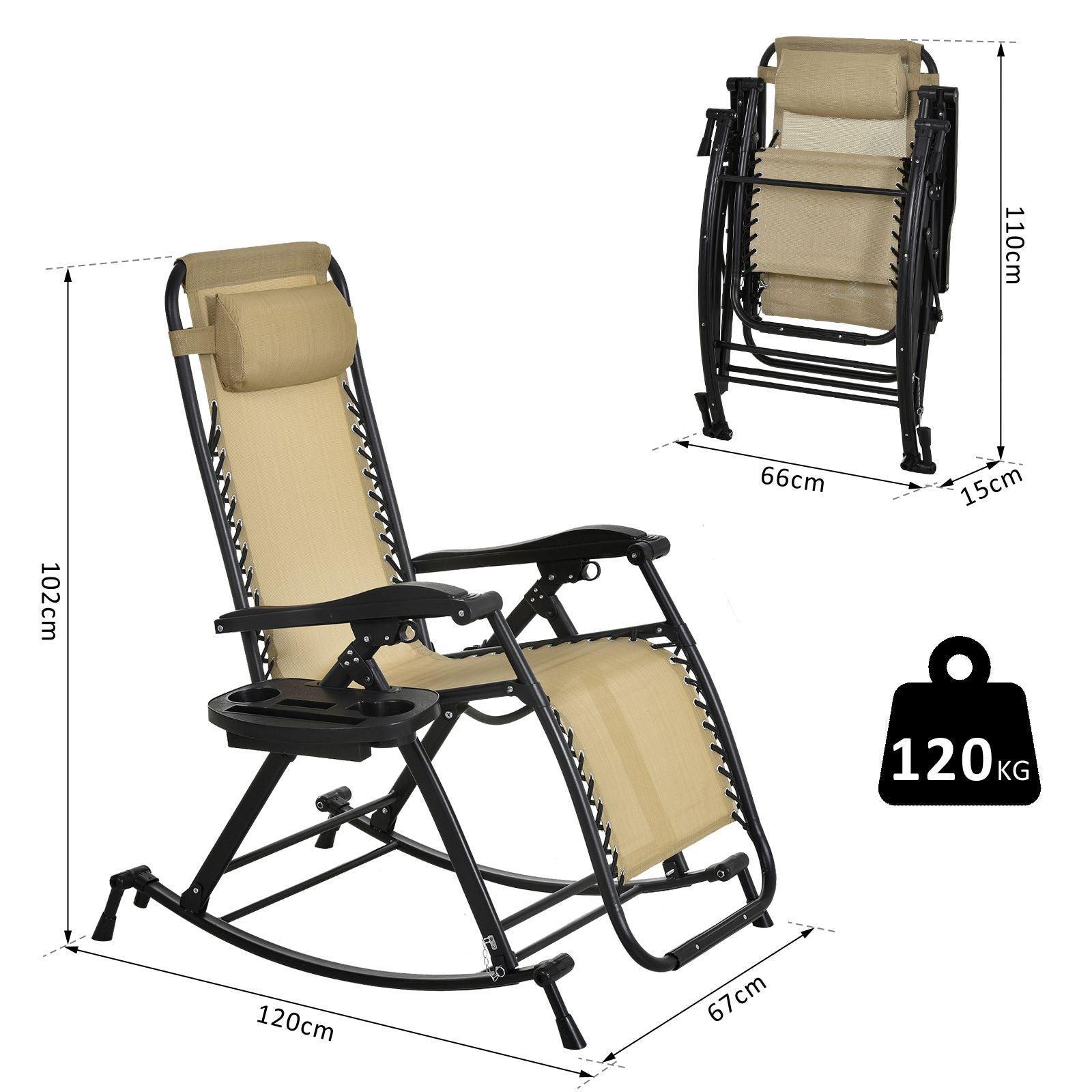 Outsunny Outdoor Folding Rocking Chair - Beige - ALL4U RETAILER LTD