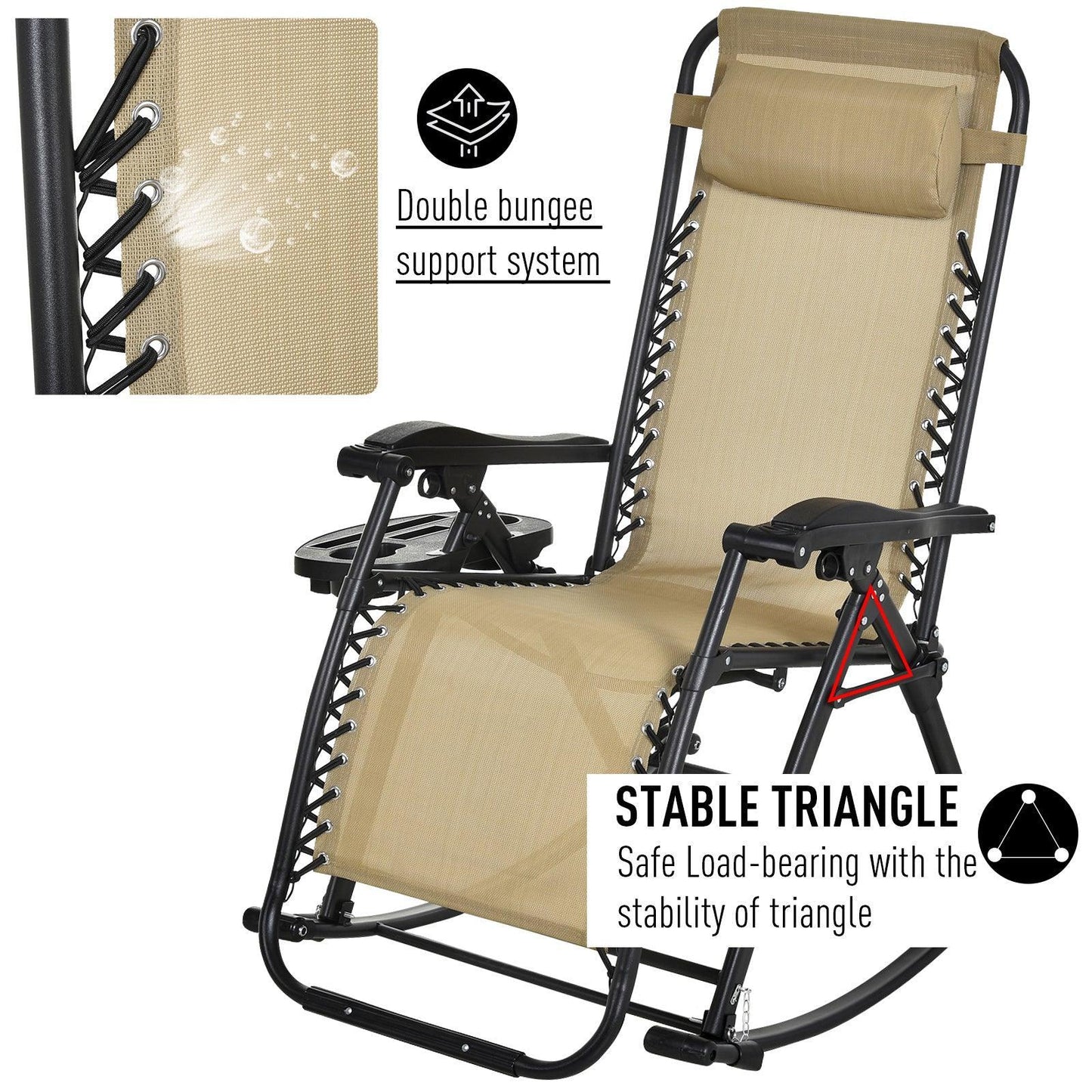 Outsunny Outdoor Folding Rocking Chair - Beige - ALL4U RETAILER LTD