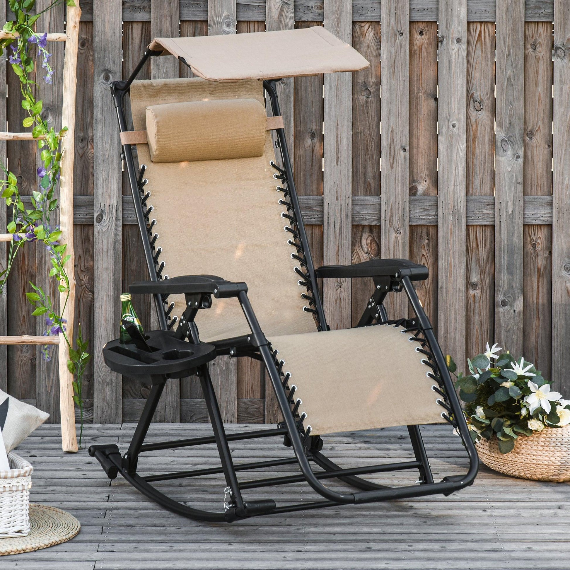 Outsunny Outdoor Folding Rocking Chair - Beige - ALL4U RETAILER LTD