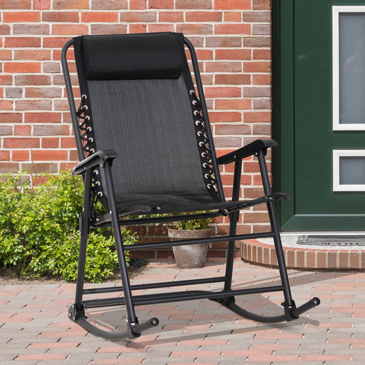 Outsunny Outdoor Folding Rocking Chair - Black - ALL4U RETAILER LTD