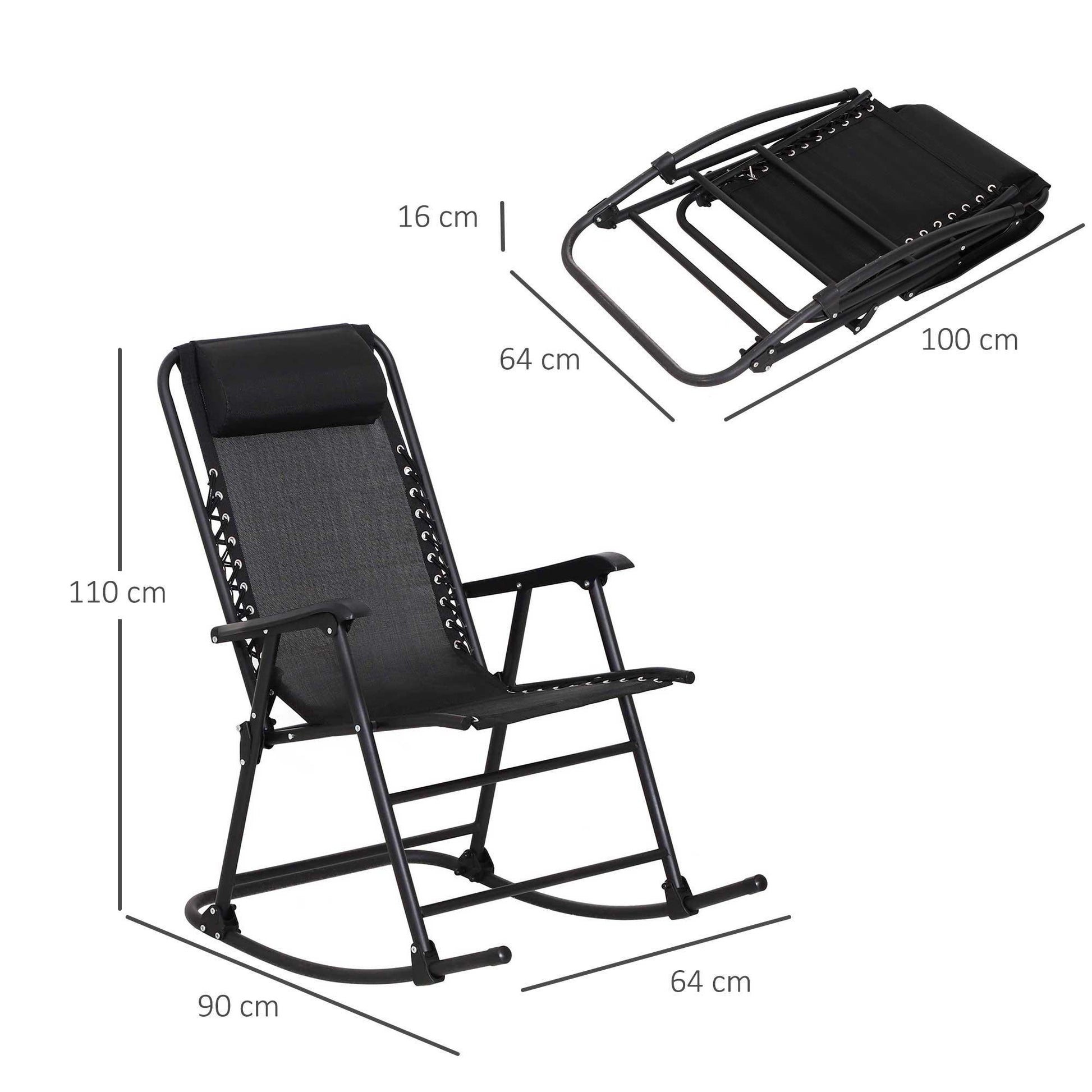 Outsunny Outdoor Folding Rocking Chair - Black - ALL4U RETAILER LTD