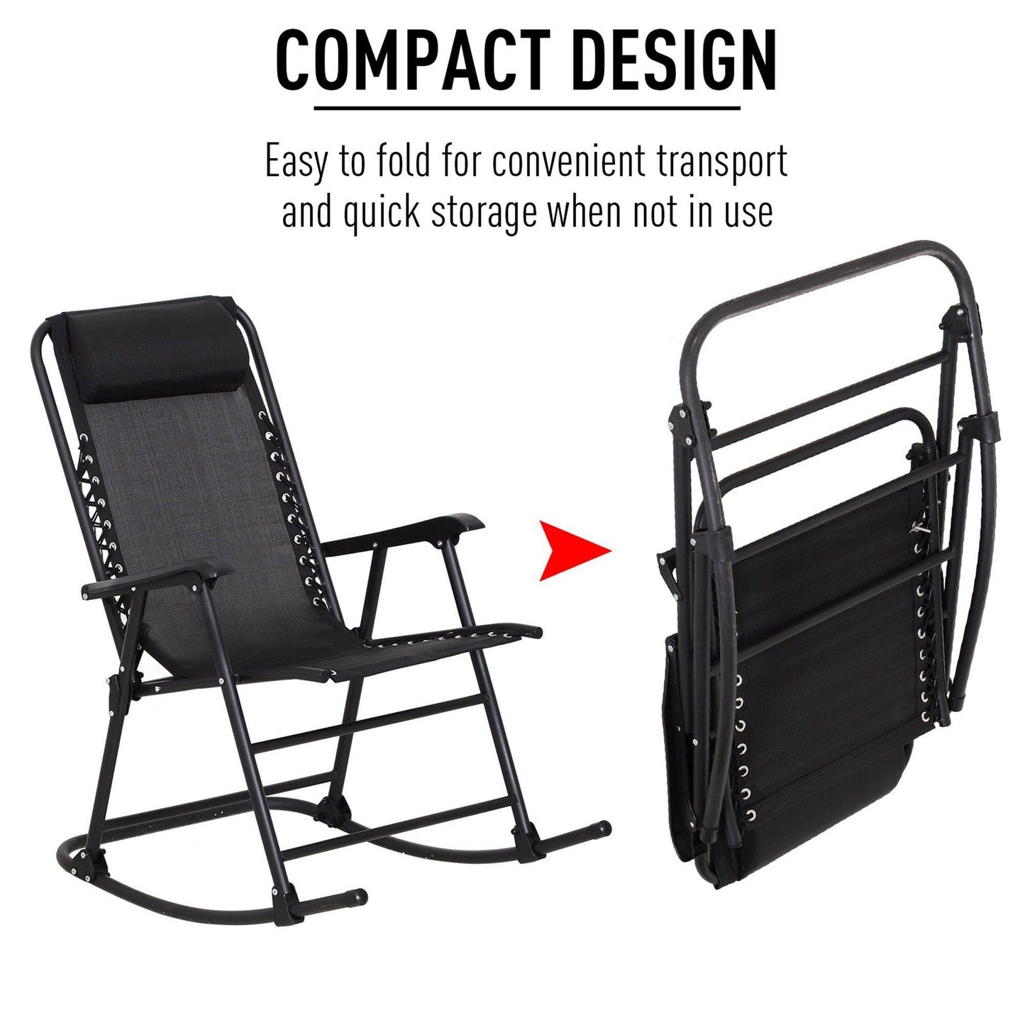 Outsunny Outdoor Folding Rocking Chair - Black - ALL4U RETAILER LTD