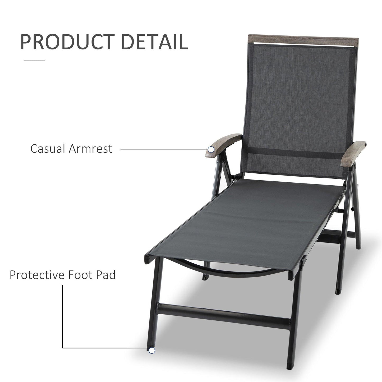 Outsunny Outdoor Folding Sun Lounger - Adjustable Chaise Lounge Chair - ALL4U RETAILER LTD