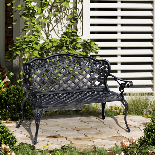 Outsunny Outdoor Garden Bench - 2 Seater High Back Chair (Black) - ALL4U RETAILER LTD
