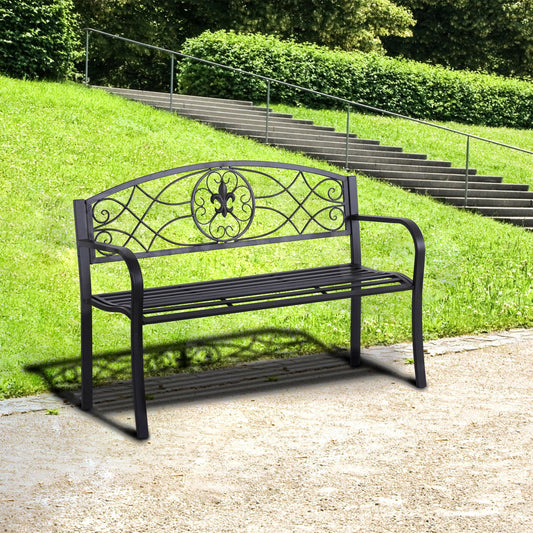 Outsunny Outdoor Garden Bench - 2 Seater Metal Patio Loveseat - ALL4U RETAILER LTD