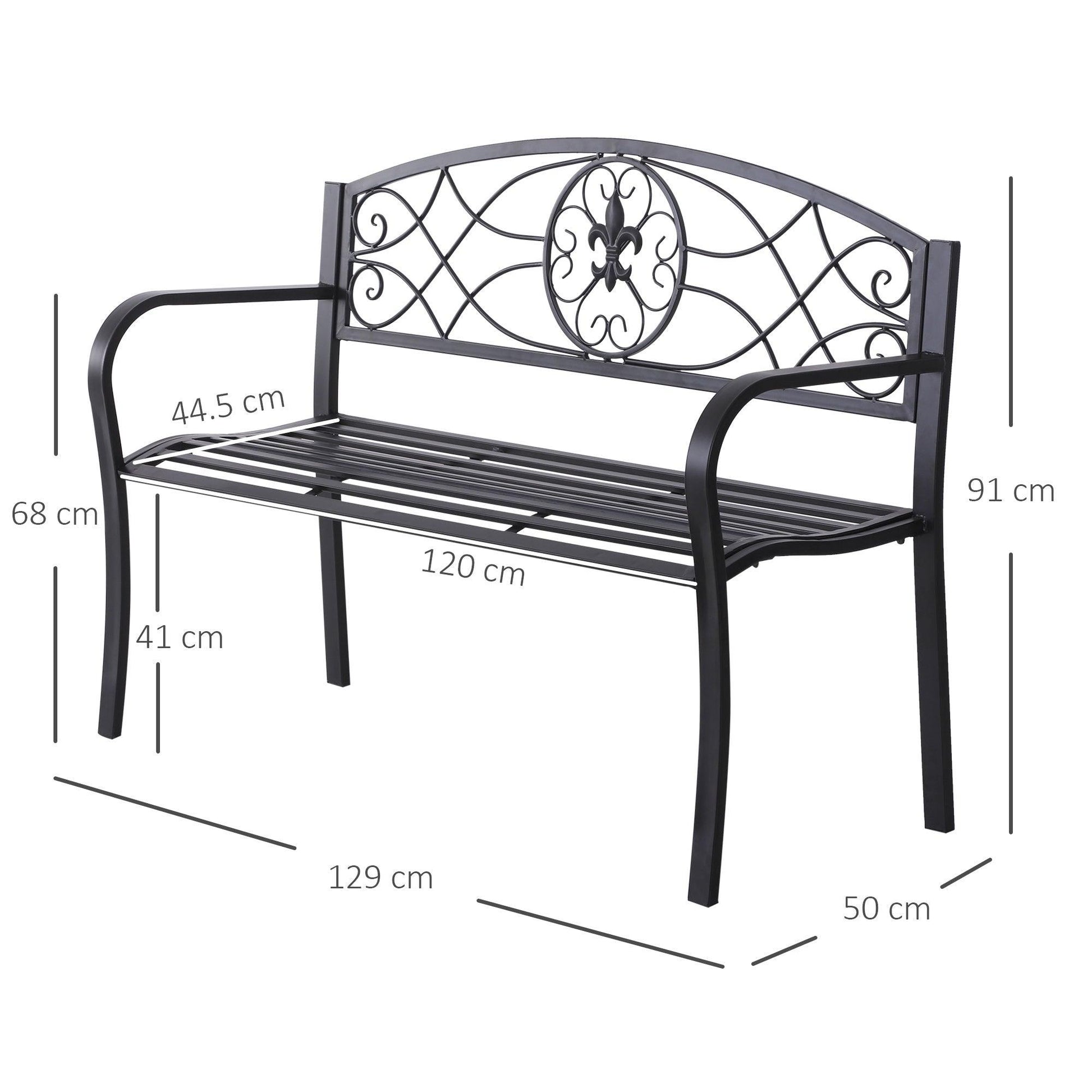 Outsunny Outdoor Garden Bench - 2 Seater Metal Patio Loveseat - ALL4U RETAILER LTD