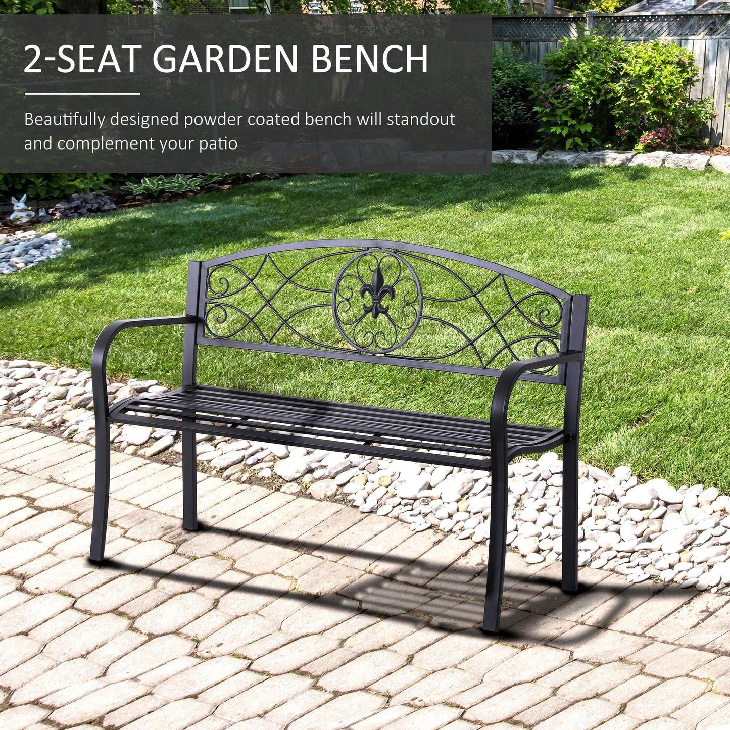 Outsunny Outdoor Garden Bench - 2 Seater Metal Patio Loveseat - ALL4U RETAILER LTD