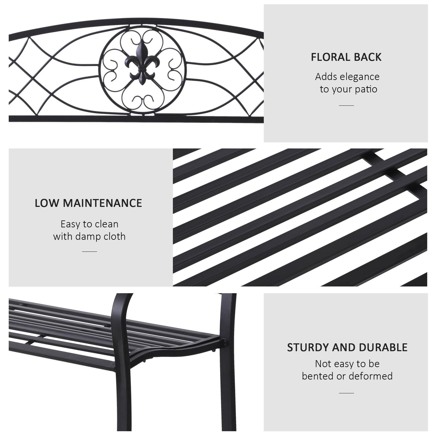 Outsunny Outdoor Garden Bench - 2 Seater Metal Patio Loveseat - ALL4U RETAILER LTD