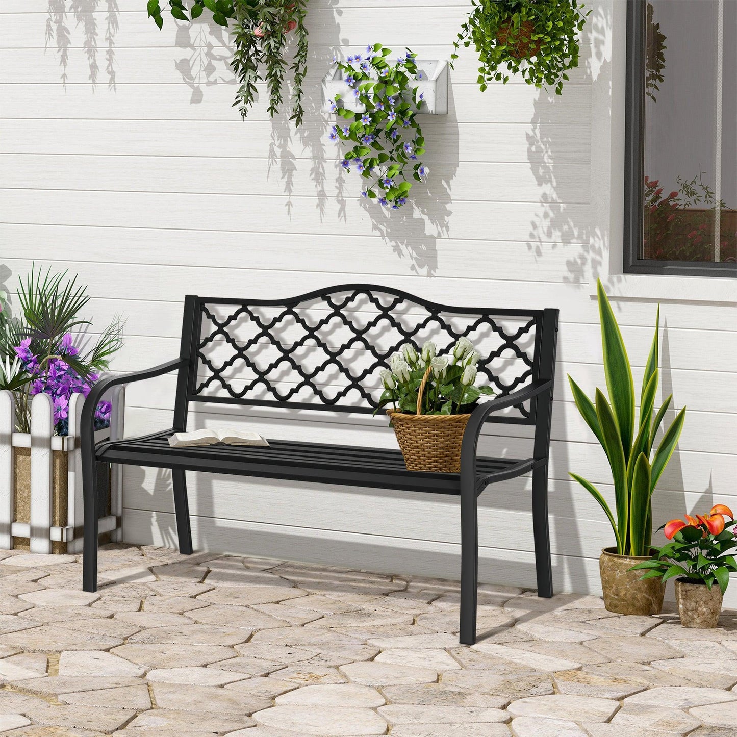Outsunny Outdoor Garden Loveseat Bench Cast Iron Antique Park Chair - ALL4U RETAILER LTD