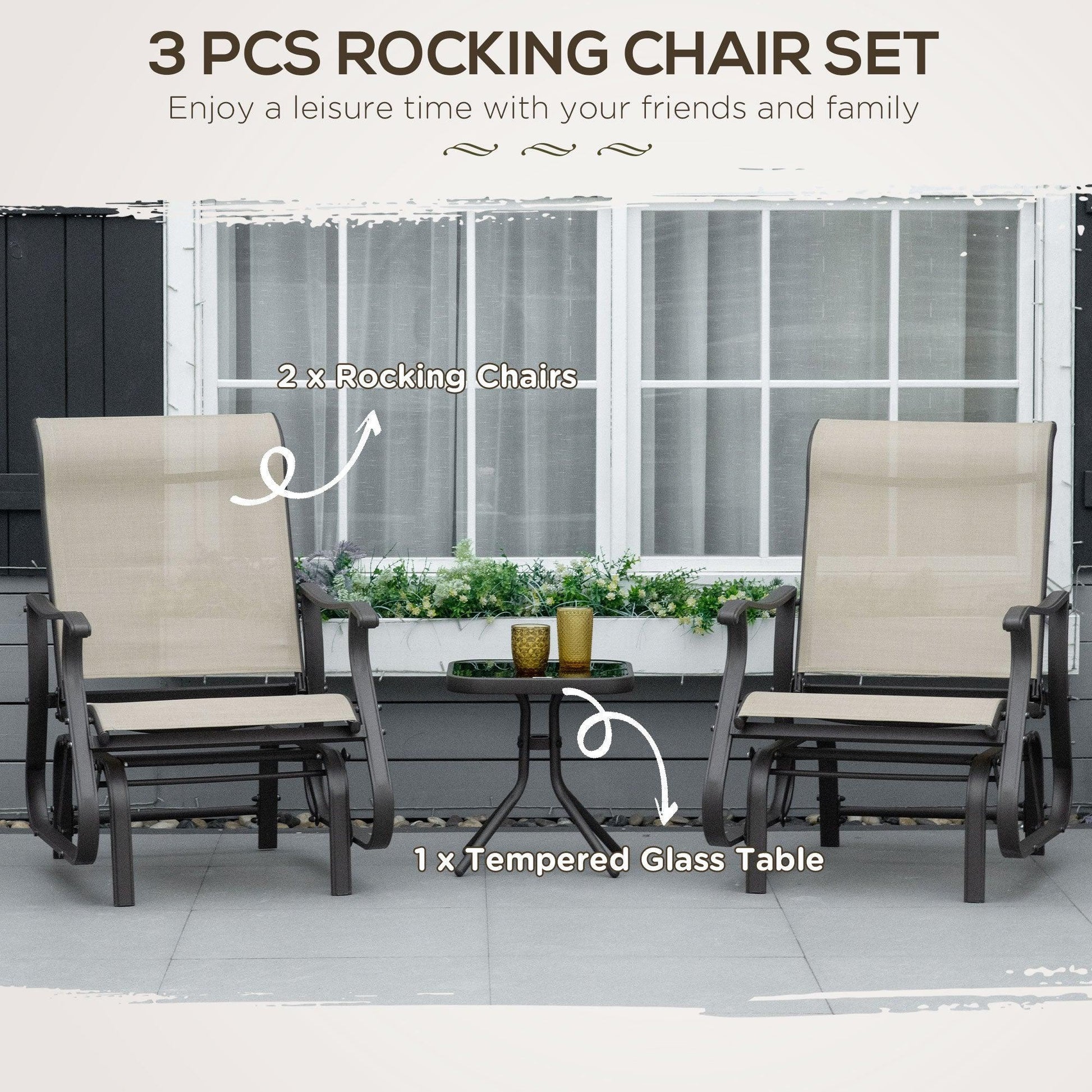 Outsunny Outdoor Gliding Chair Set with Armchairs & Table - ALL4U RETAILER LTD