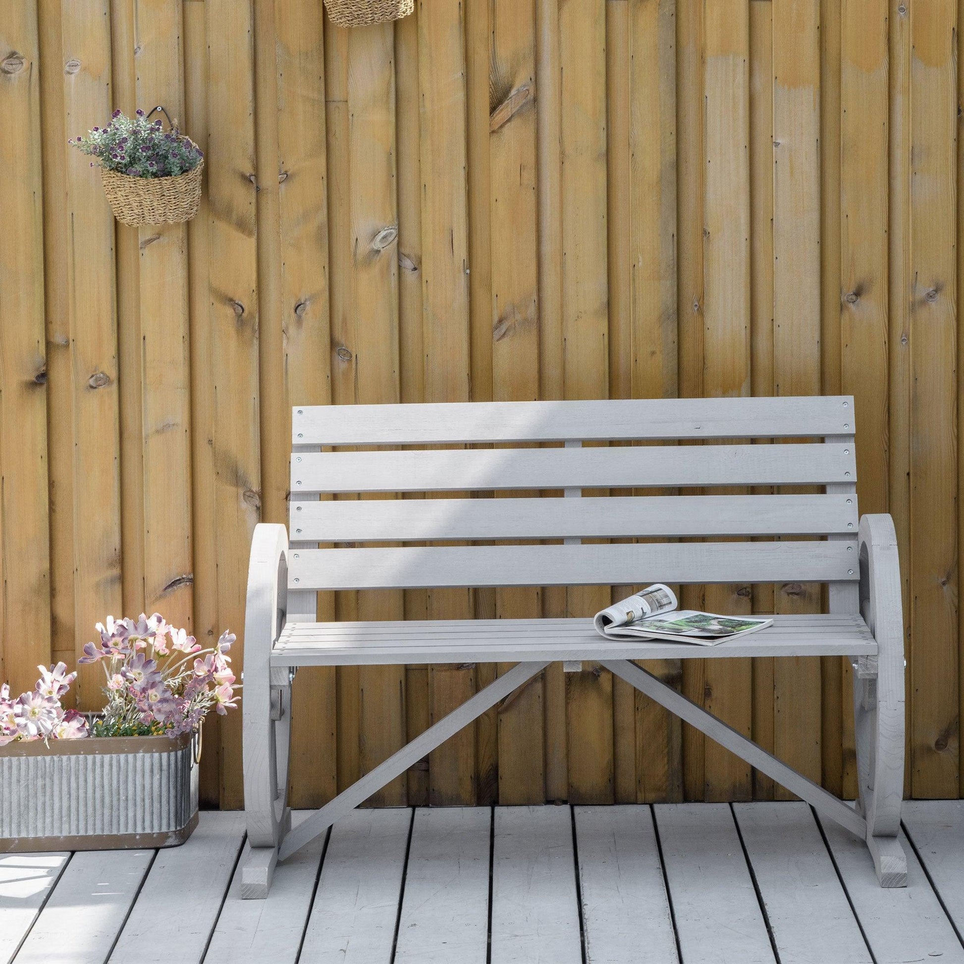 Outsunny Outdoor Grey Garden Bench - 2 Seater - ALL4U RETAILER LTD