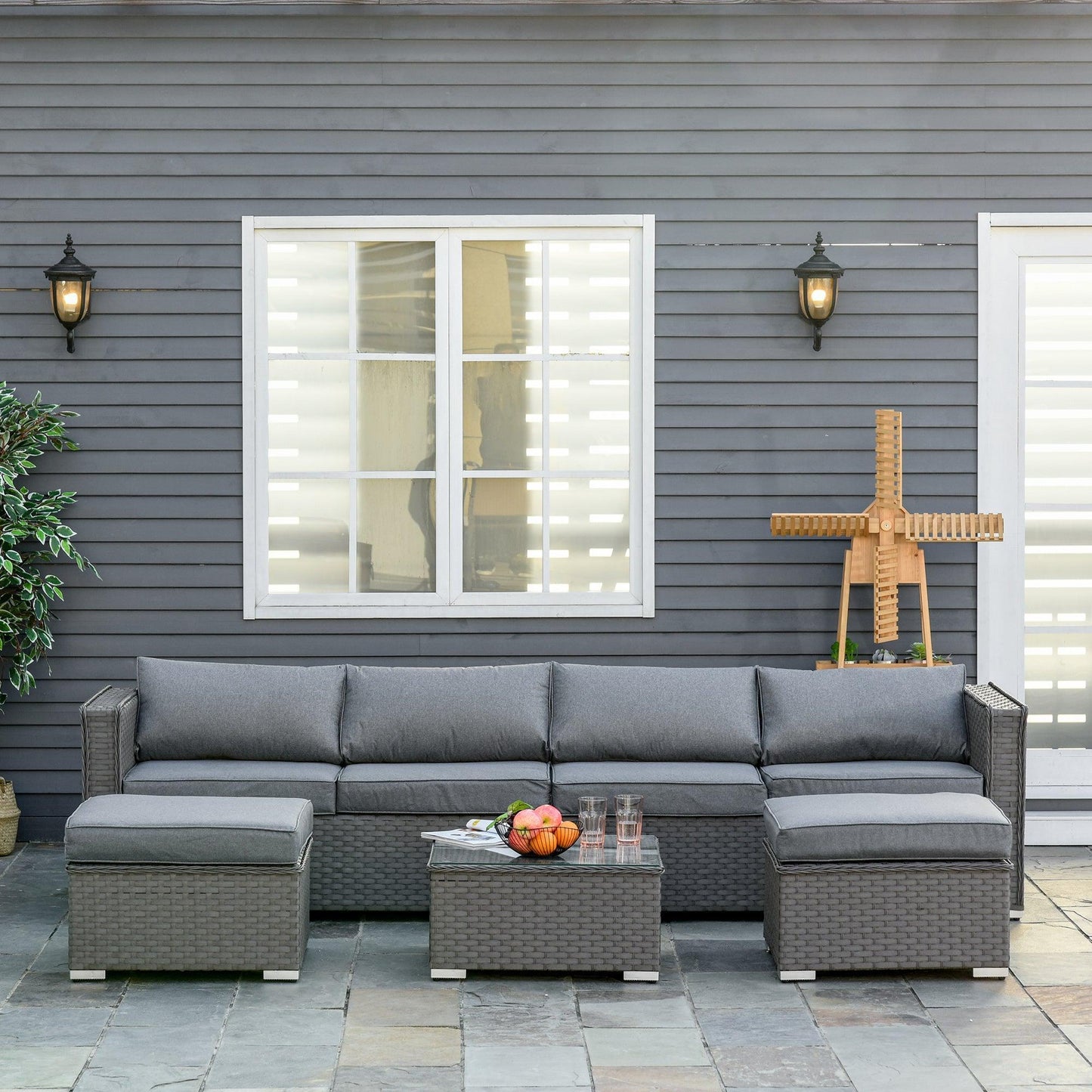 Outsunny Outdoor Grey Rattan Corner Sofa Set - ALL4U RETAILER LTD