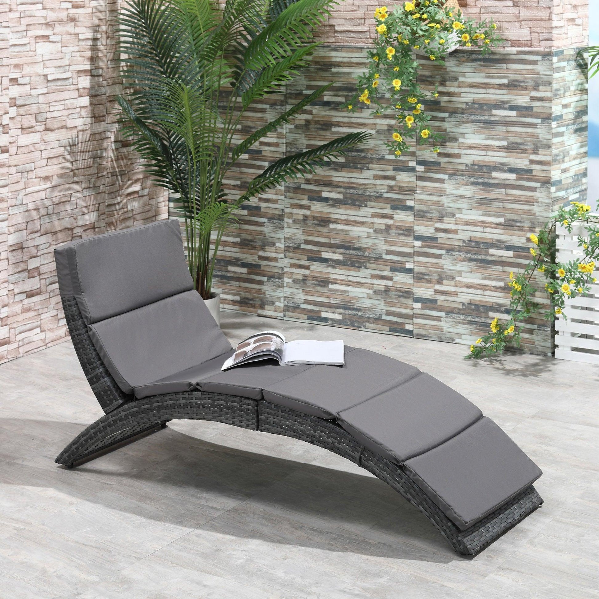 Outsunny Outdoor Grey Rattan Sun Lounger with Cushion - ALL4U RETAILER LTD