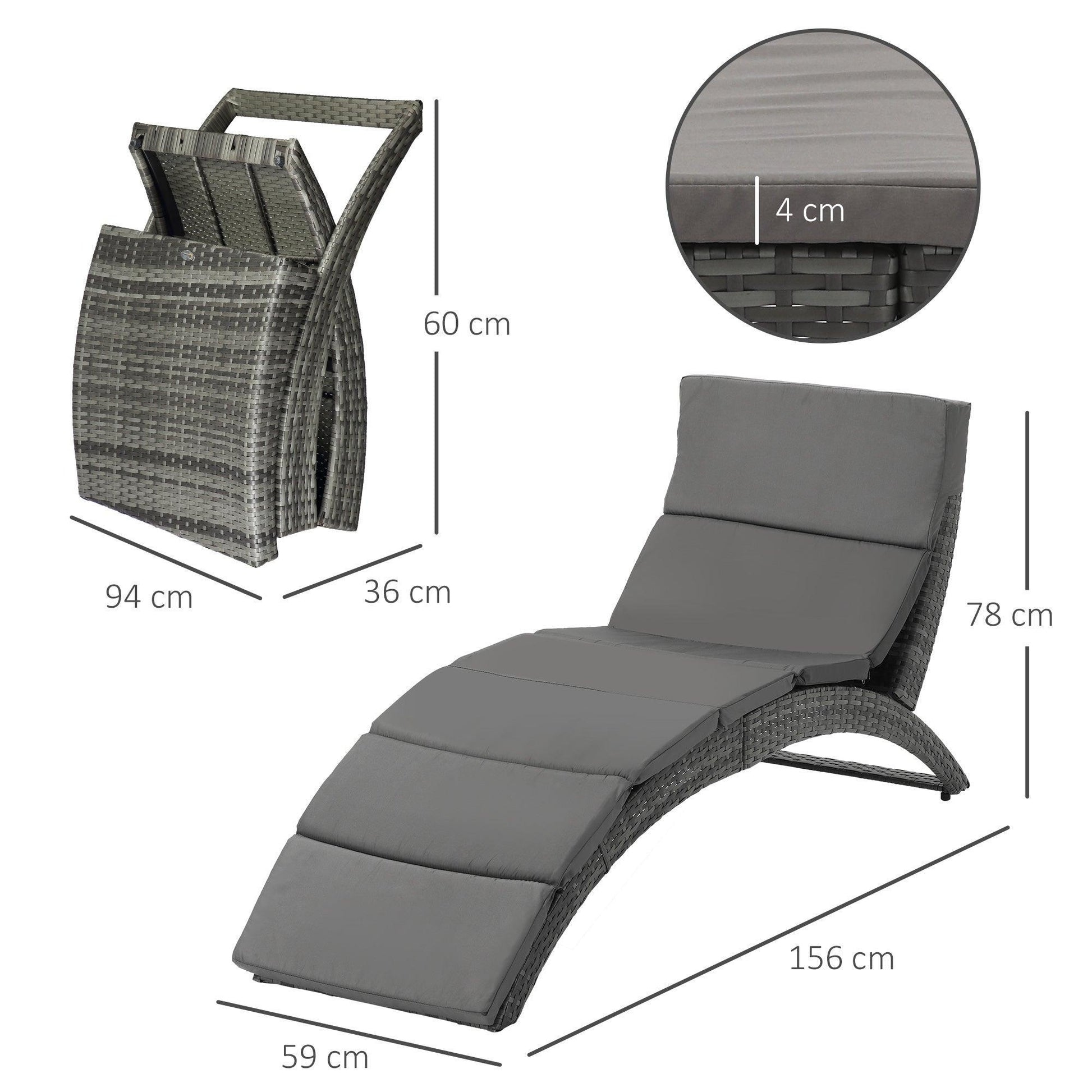 Outsunny Outdoor Grey Rattan Sun Lounger with Cushion - ALL4U RETAILER LTD