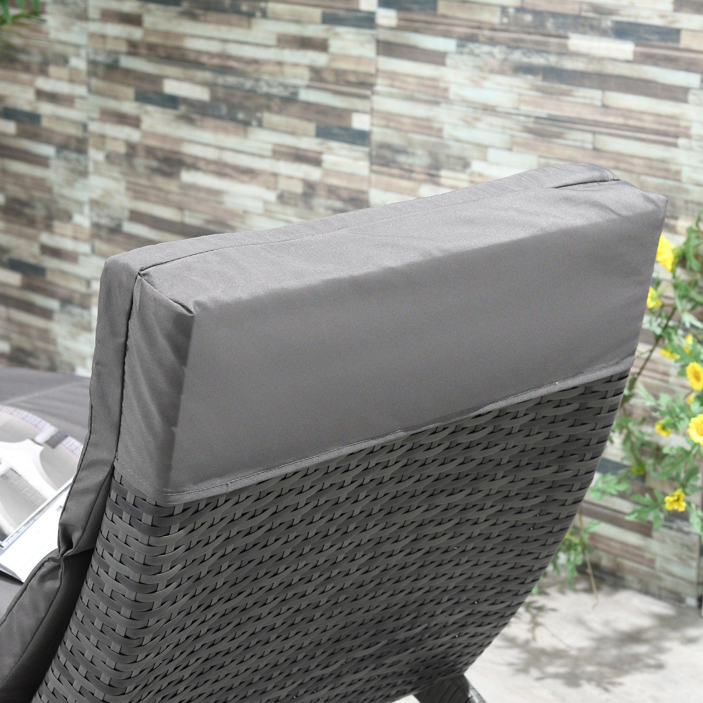 Outsunny Outdoor Grey Rattan Sun Lounger with Cushion - ALL4U RETAILER LTD