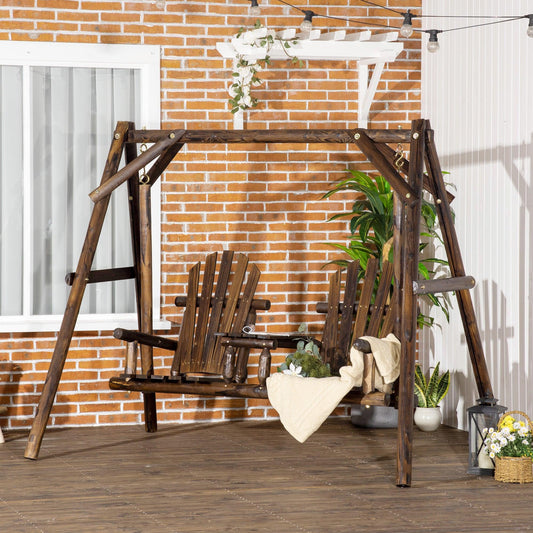 Outsunny Outdoor Larch Wood Garden Swing Chair with Table - ALL4U RETAILER LTD