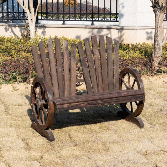 Outsunny Outdoor Log Love Seat with Wheel-Shaped Armrests - ALL4U RETAILER LTD