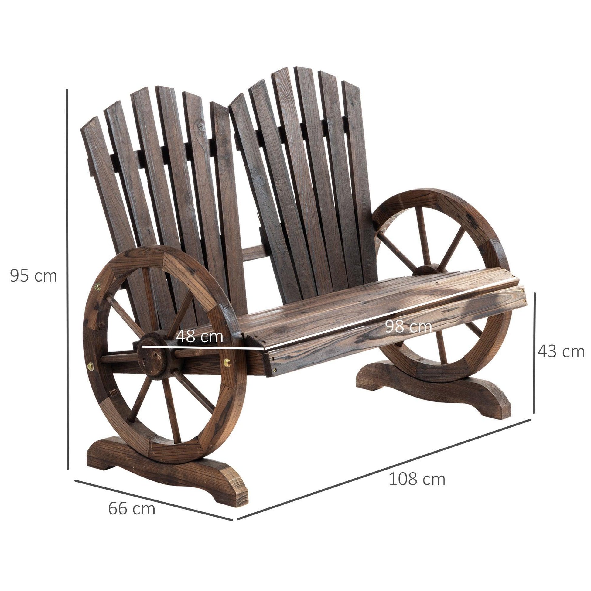 Outsunny Outdoor Log Love Seat with Wheel-Shaped Armrests - ALL4U RETAILER LTD