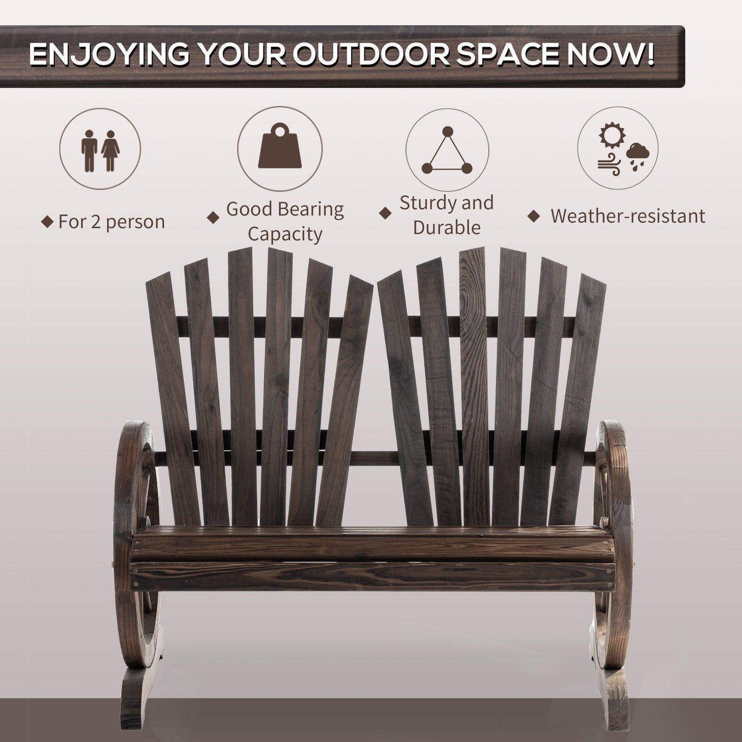 Outsunny Outdoor Log Love Seat with Wheel-Shaped Armrests - ALL4U RETAILER LTD