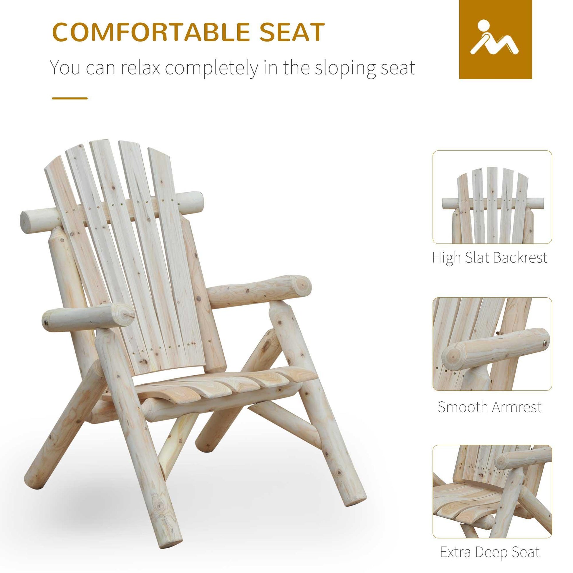 Outsunny Outdoor Lounge Chair, Natural Wood - ALL4U RETAILER LTD