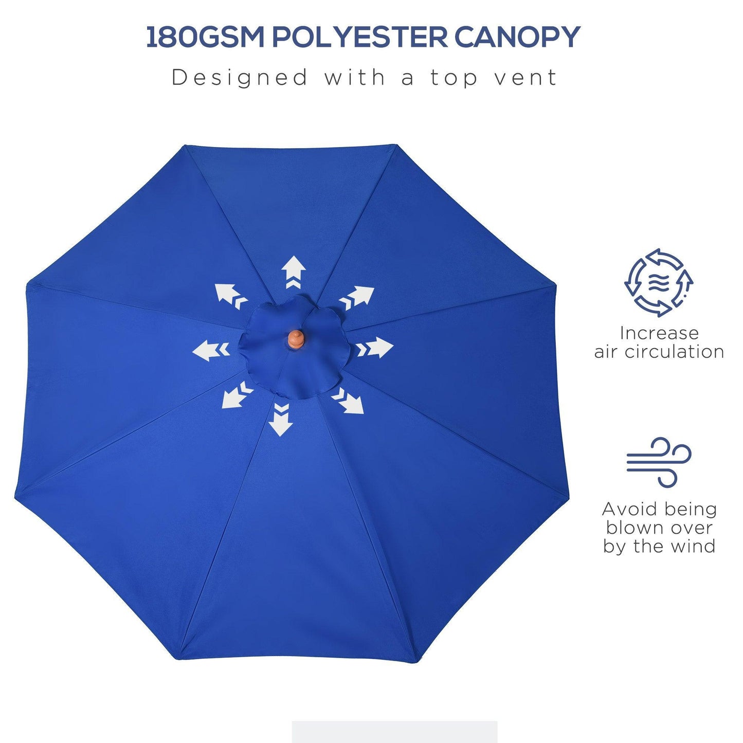 Outsunny Outdoor Market Umbrella Canopy, 2.5m, Blue - ALL4U RETAILER LTD