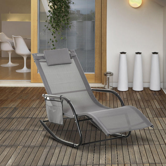 Outsunny Outdoor Mesh Rocking Chair - Grey - ALL4U RETAILER LTD