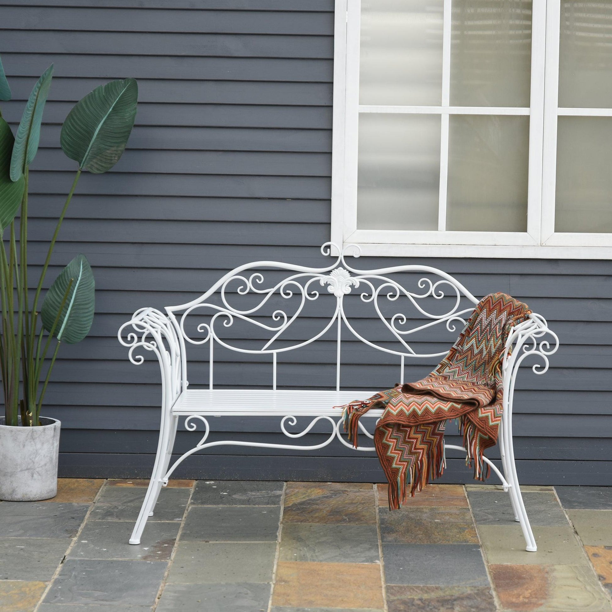 Outsunny Outdoor Metal Garden Bench, White Loveseat - ALL4U RETAILER LTD