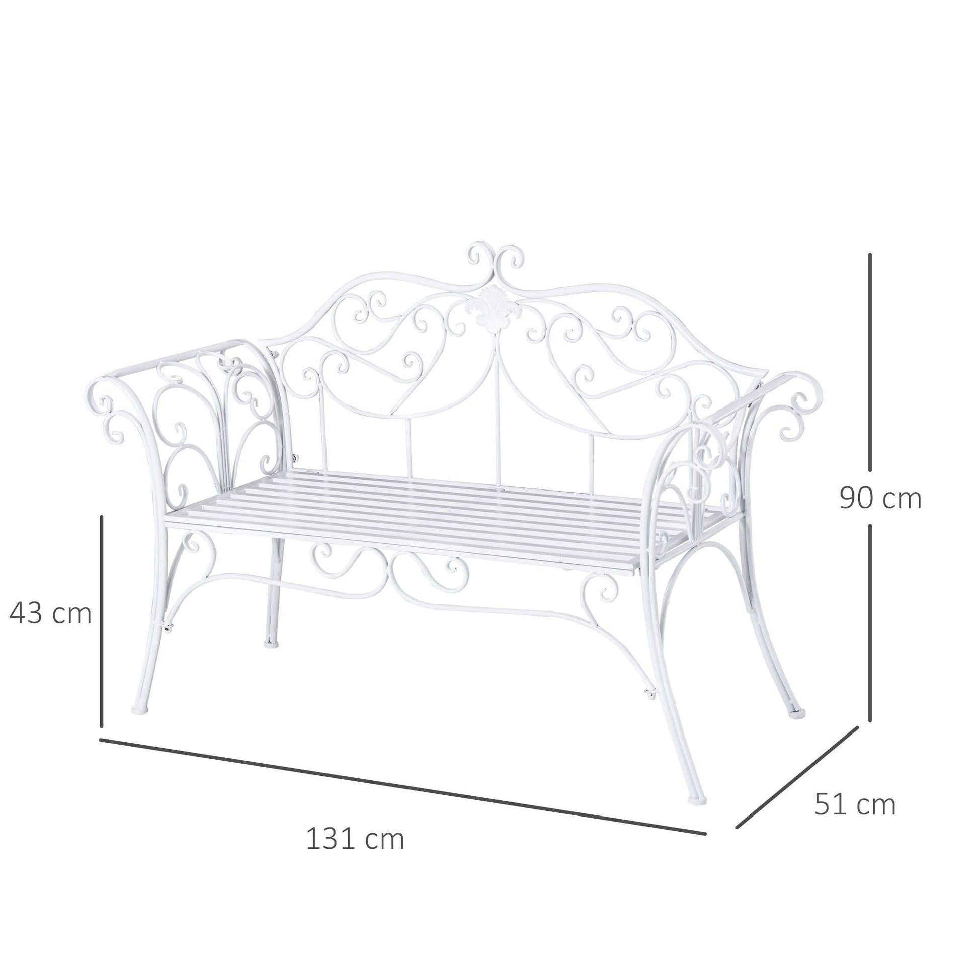 Outsunny Outdoor Metal Garden Bench, White Loveseat - ALL4U RETAILER LTD