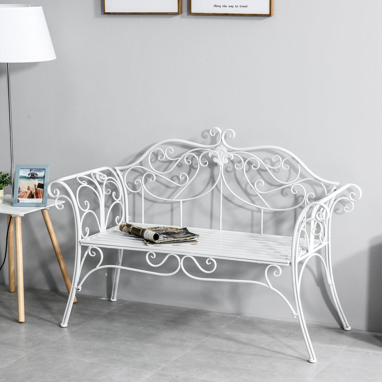 Outsunny Outdoor Metal Garden Bench, White Loveseat - ALL4U RETAILER LTD