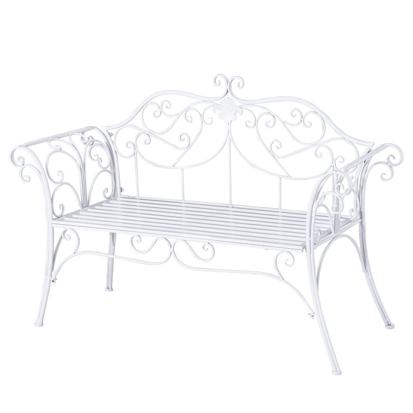 Outsunny Outdoor Metal Garden Bench, White Loveseat - ALL4U RETAILER LTD