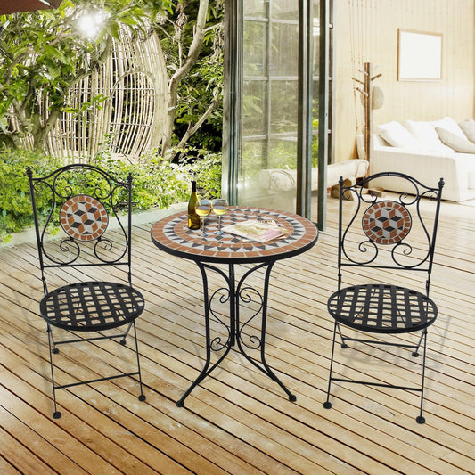 Outsunny Outdoor Mosaic Bistro Set - 3-Piece Patio Furniture - ALL4U RETAILER LTD