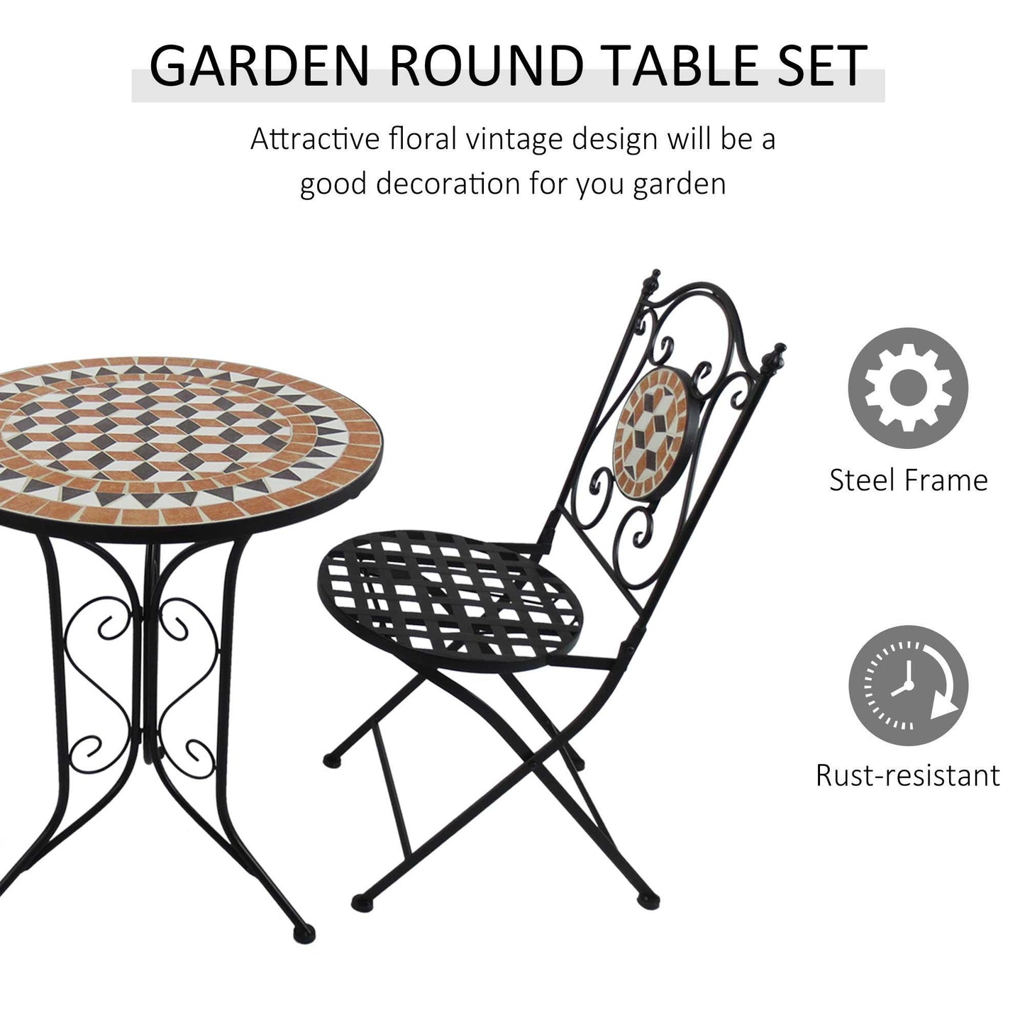 Outsunny Outdoor Mosaic Bistro Set - 3-Piece Patio Furniture - ALL4U RETAILER LTD