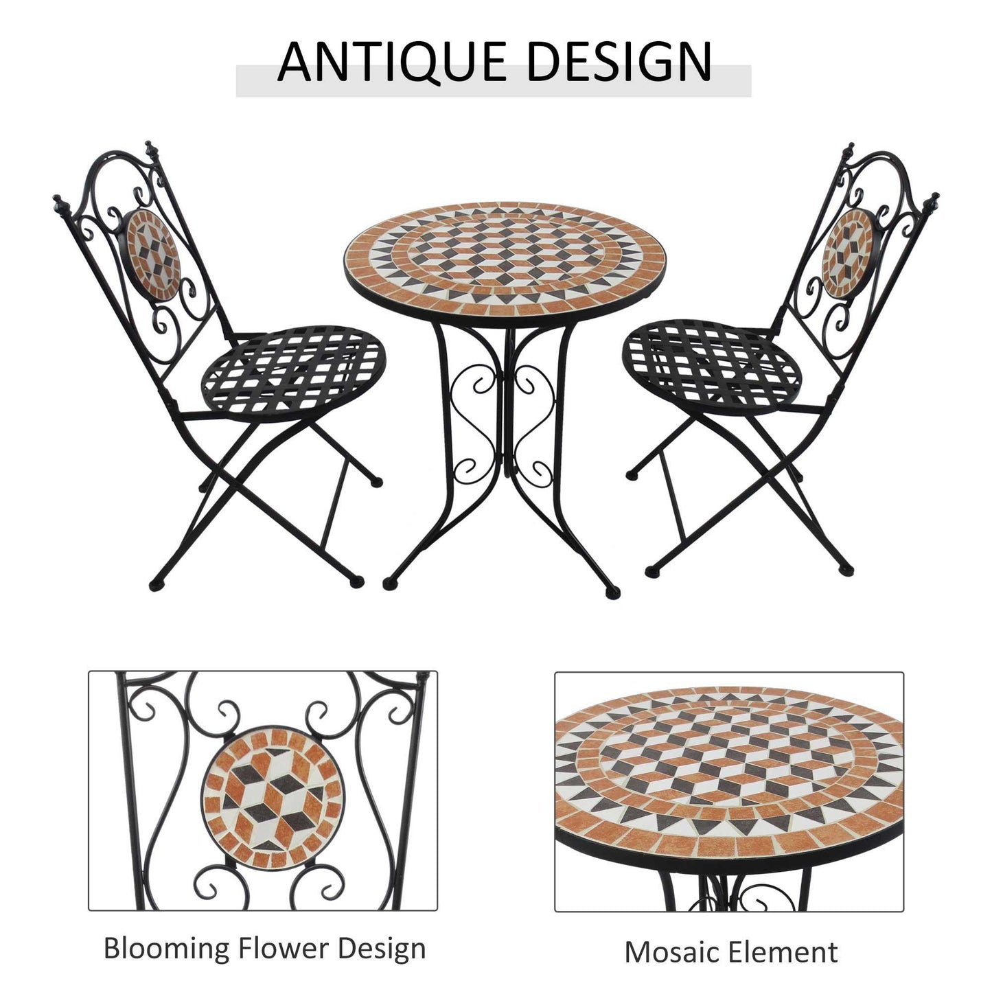 Outsunny Outdoor Mosaic Bistro Set - 3-Piece Patio Furniture - ALL4U RETAILER LTD