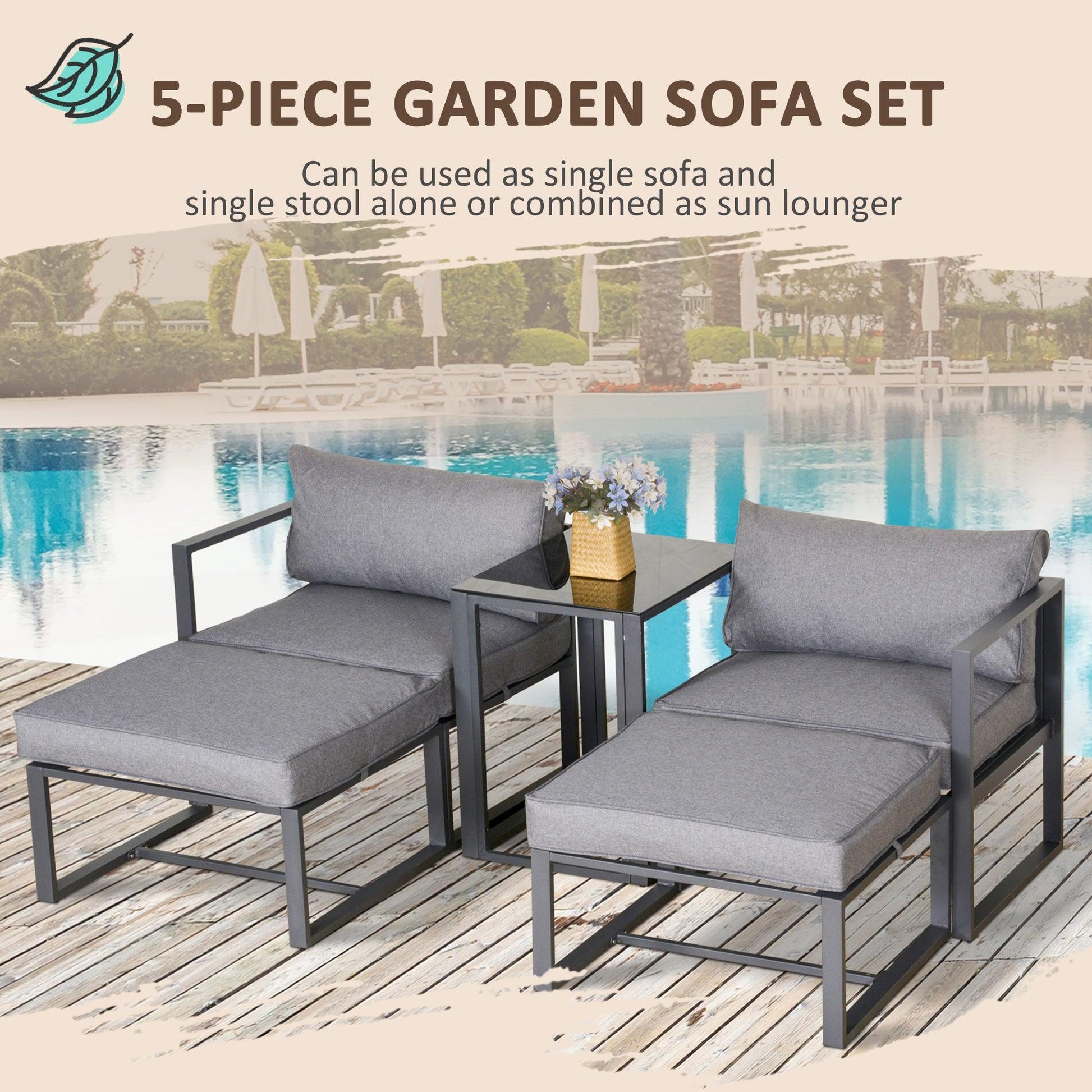 Outsunny Outdoor Patio Furniture: 5pc Garden Set - ALL4U RETAILER LTD