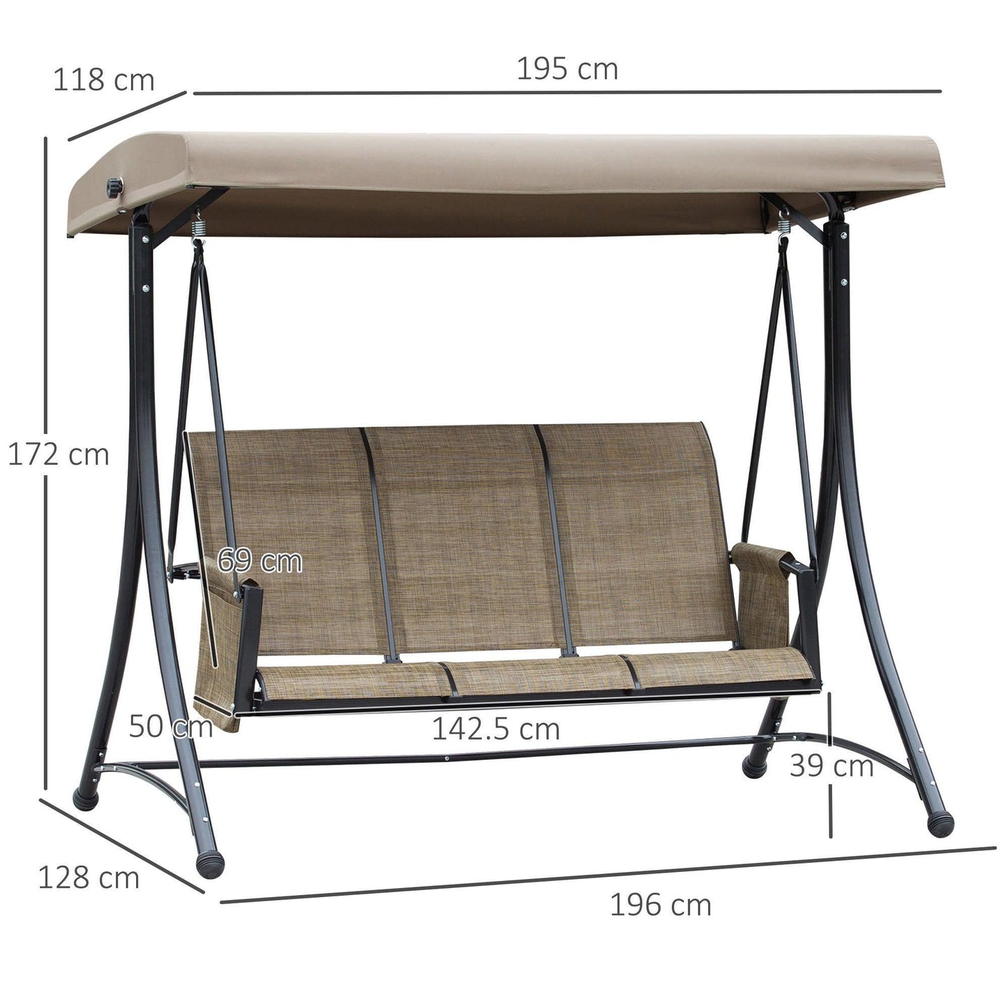 Outsunny Outdoor Patio Porch Swing Chair with Canopy - Brown - ALL4U RETAILER LTD