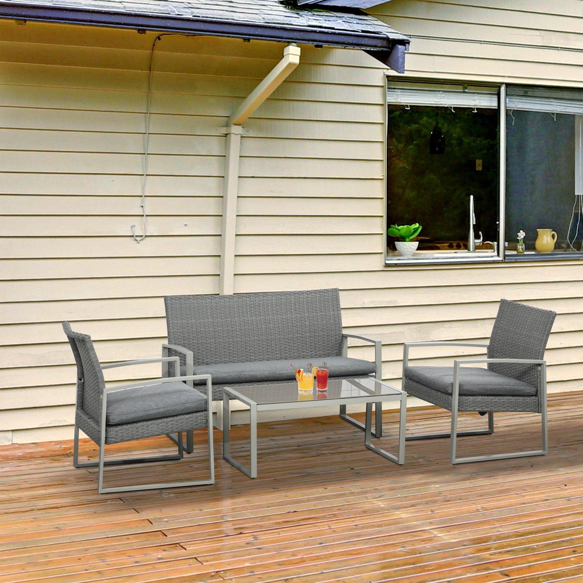 Outsunny Outdoor Patio Set with Coffee Table - Grey - ALL4U RETAILER LTD