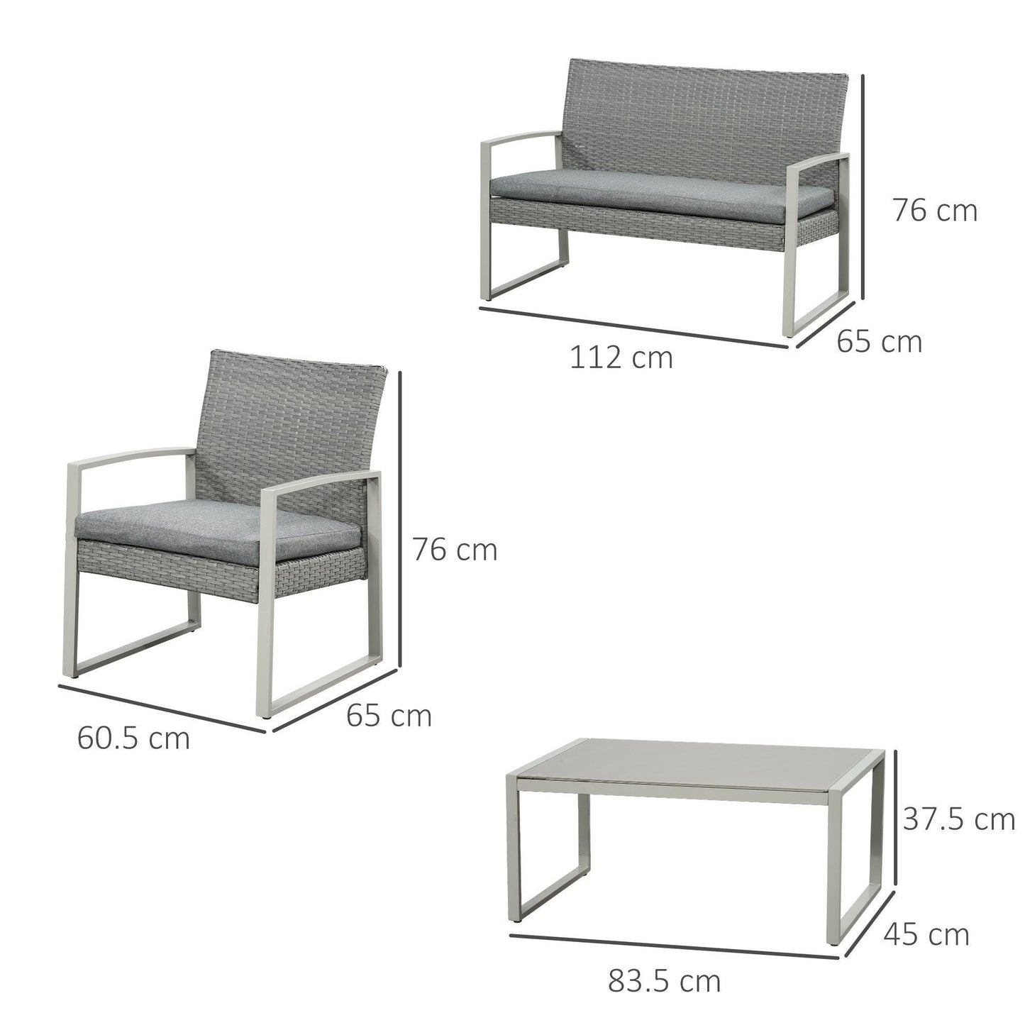 Outsunny Outdoor Patio Set with Coffee Table - Grey - ALL4U RETAILER LTD