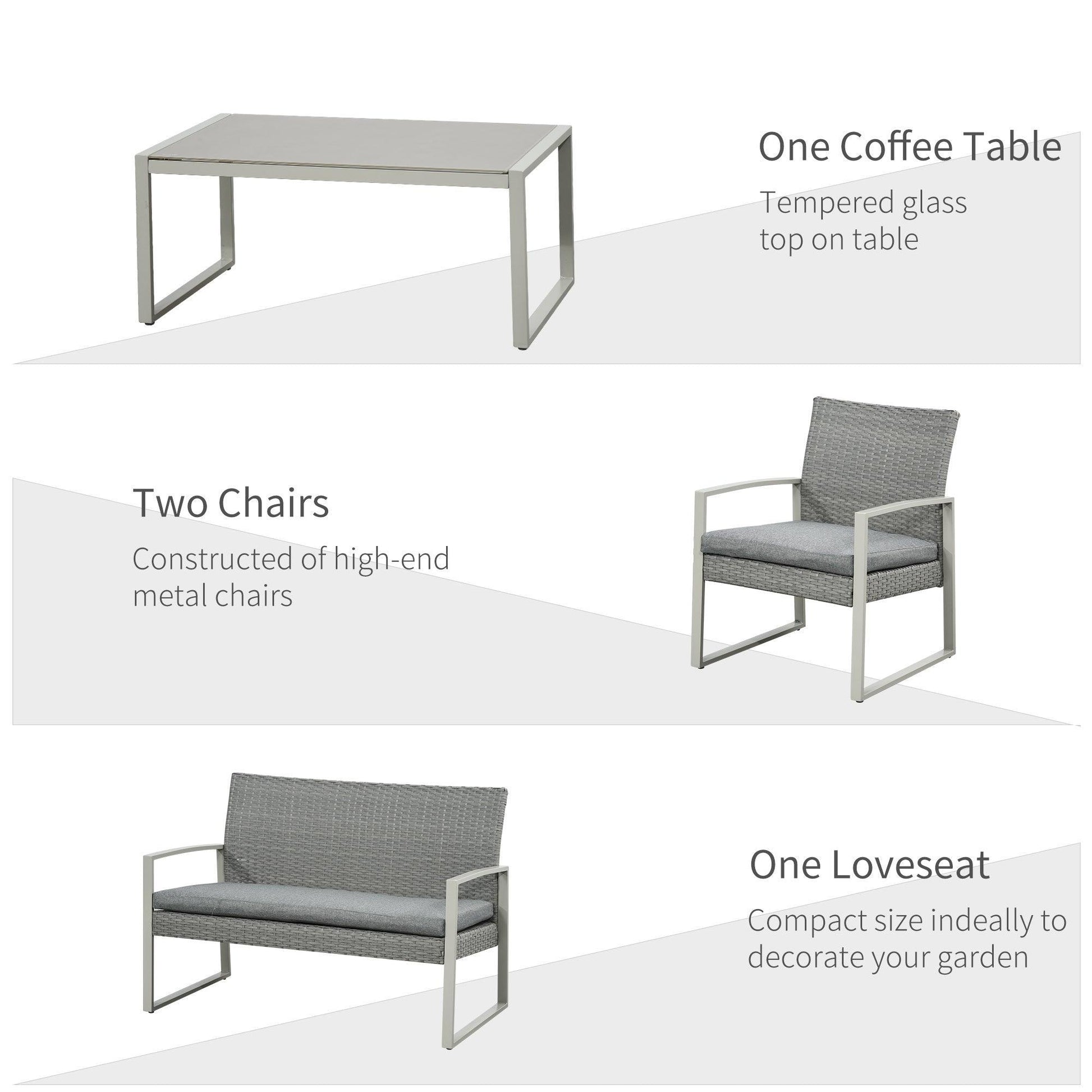 Outsunny Outdoor Patio Set with Coffee Table - Grey - ALL4U RETAILER LTD