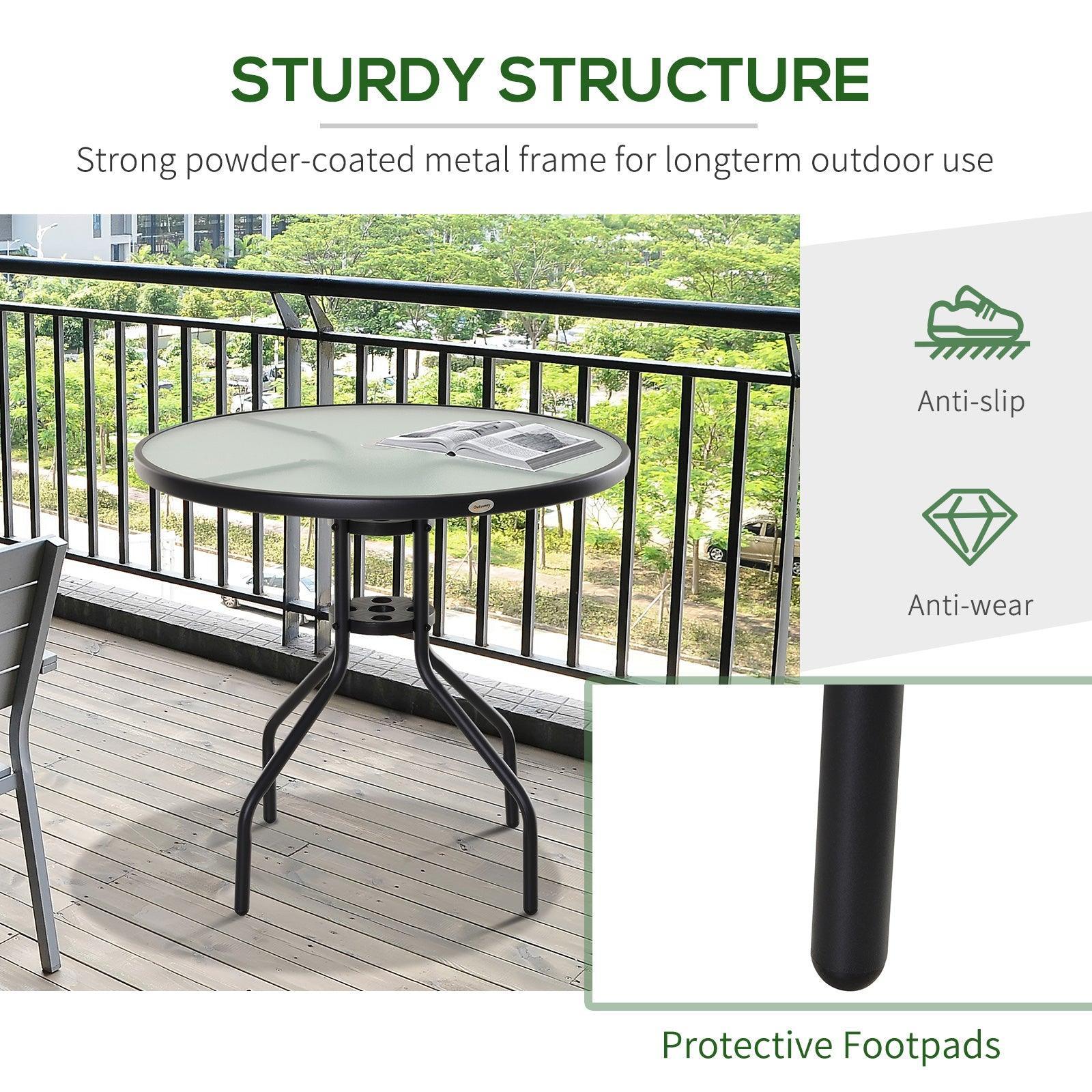 Outsunny Outdoor Patio Table - Round Tempered Glass Top - ALL4U RETAILER LTD