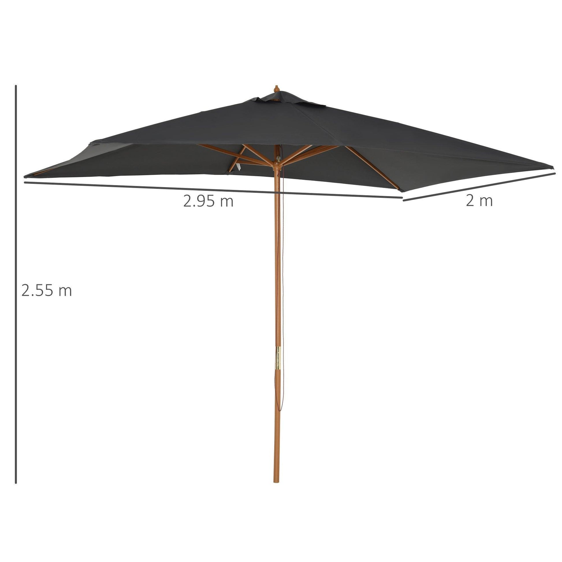 Outsunny Outdoor Patio Umbrella, Dark Grey, 2x3m - ALL4U RETAILER LTD