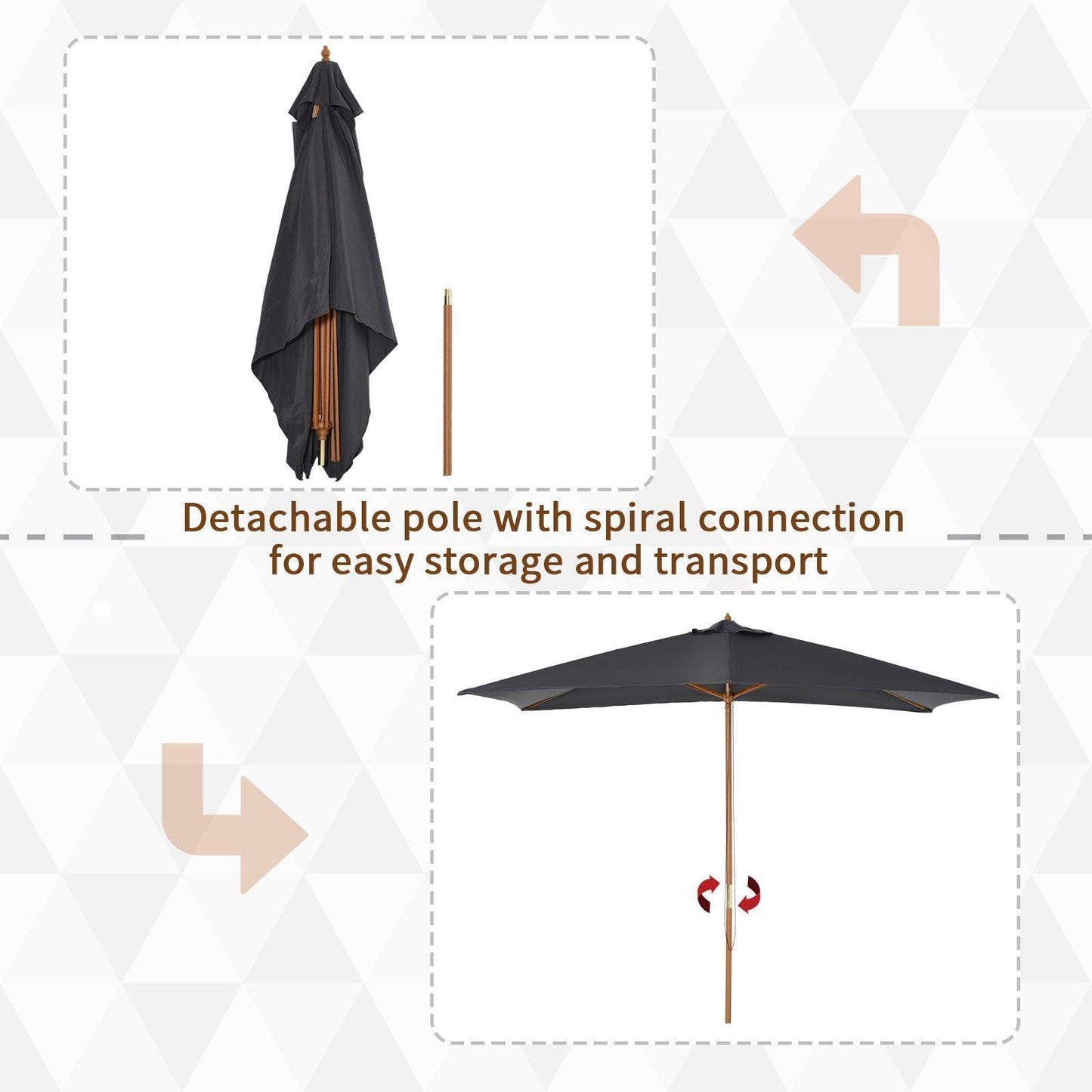 Outsunny Outdoor Patio Umbrella, Dark Grey, 2x3m - ALL4U RETAILER LTD