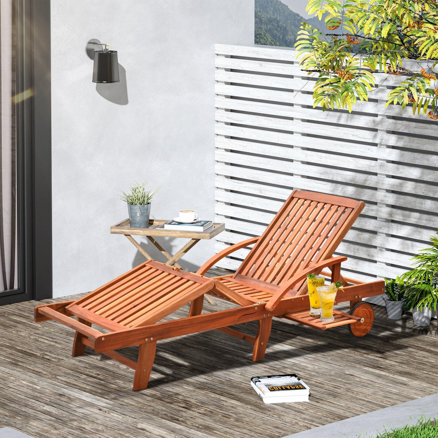 Outsunny Outdoor Patio Wooden Sun Lounger Recliner - Foldable - ALL4U RETAILER LTD