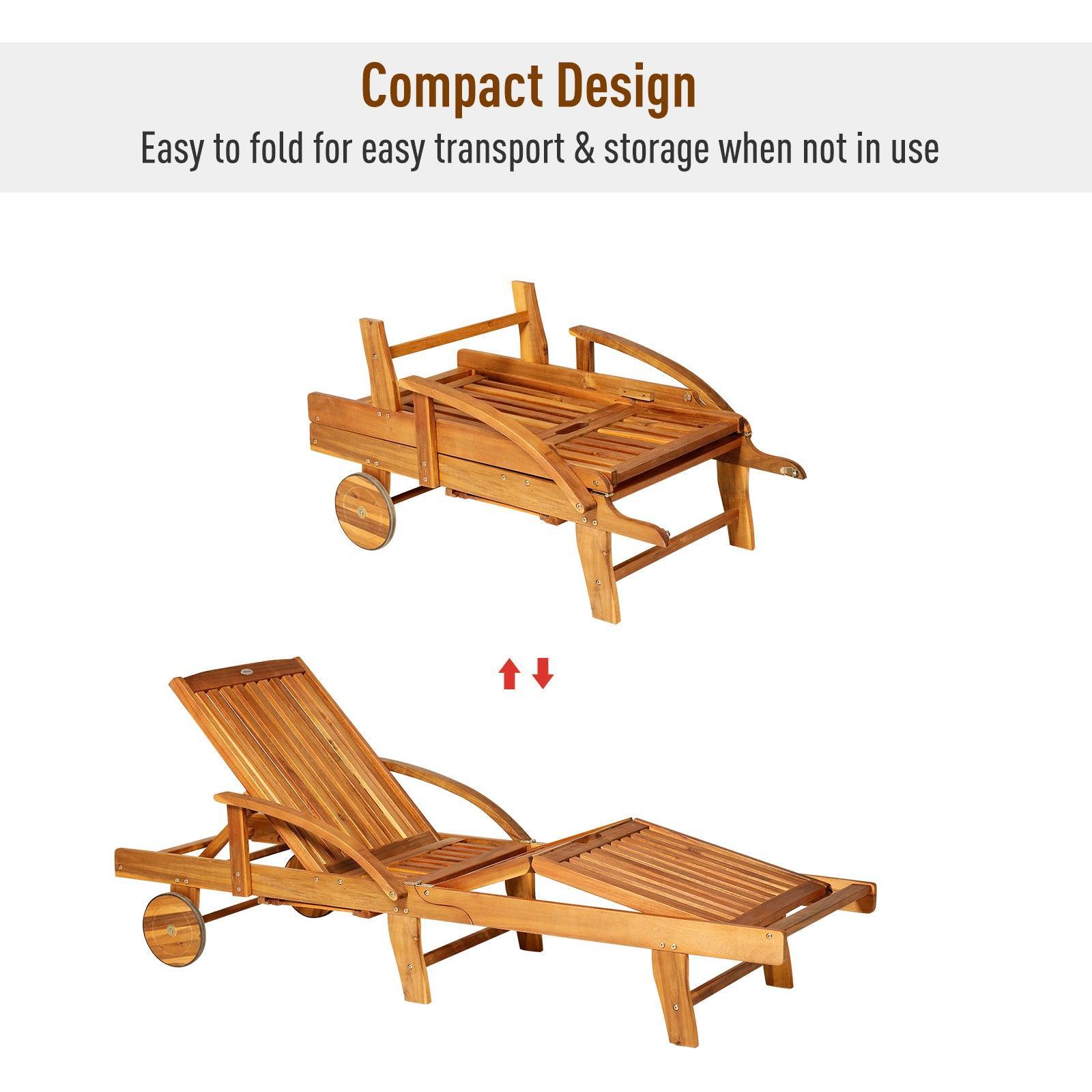 Outsunny Outdoor Patio Wooden Sun Lounger Recliner - Foldable - ALL4U RETAILER LTD