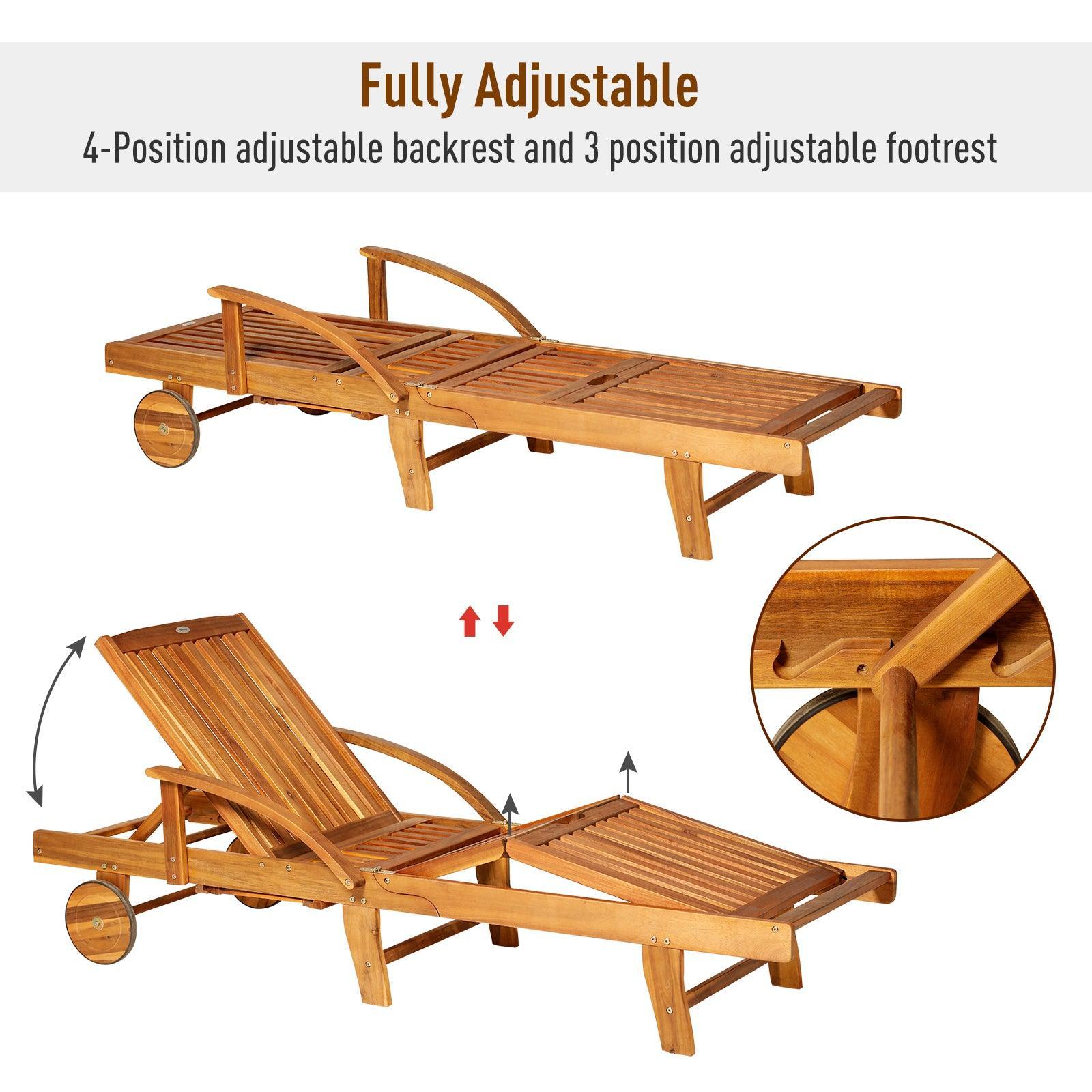 Outsunny Outdoor Patio Wooden Sun Lounger Recliner - Foldable - ALL4U RETAILER LTD